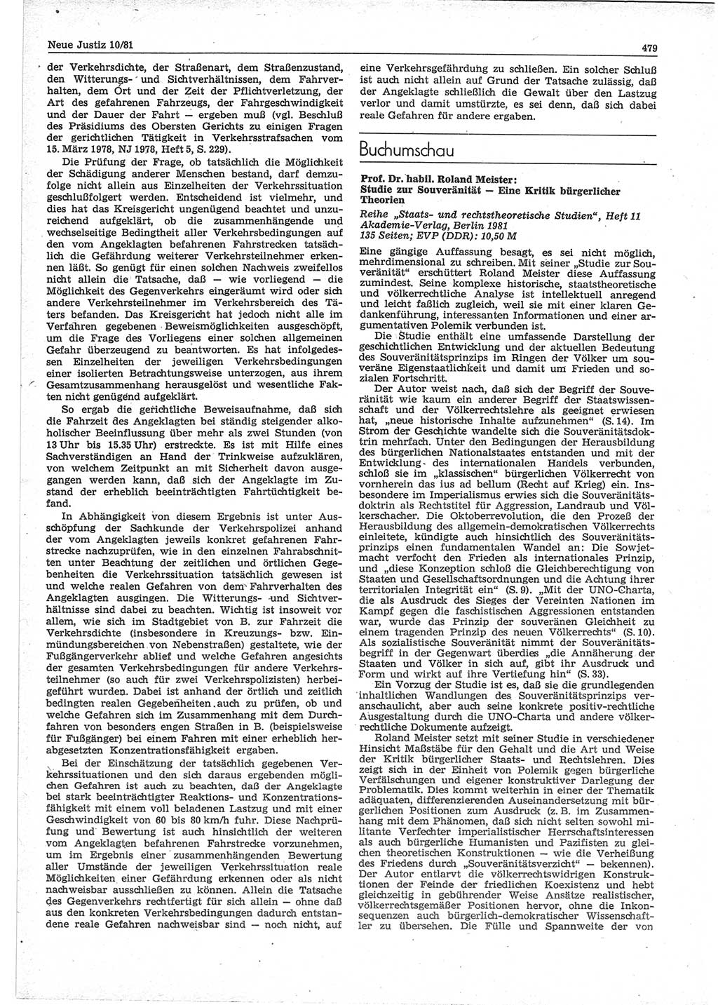Neue Justiz (NJ), Zeitschrift für sozialistisches Recht und Gesetzlichkeit [Deutsche Demokratische Republik (DDR)], 35. Jahrgang 1981, Seite 479 (NJ DDR 1981, S. 479)