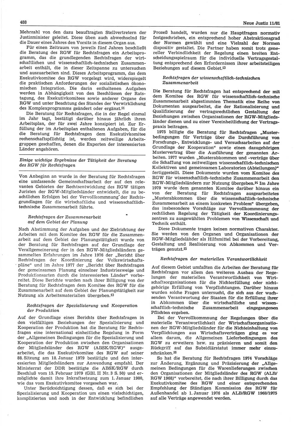 Neue Justiz (NJ), Zeitschrift für sozialistisches Recht und Gesetzlichkeit [Deutsche Demokratische Republik (DDR)], 35. Jahrgang 1981, Seite 488 (NJ DDR 1981, S. 488)