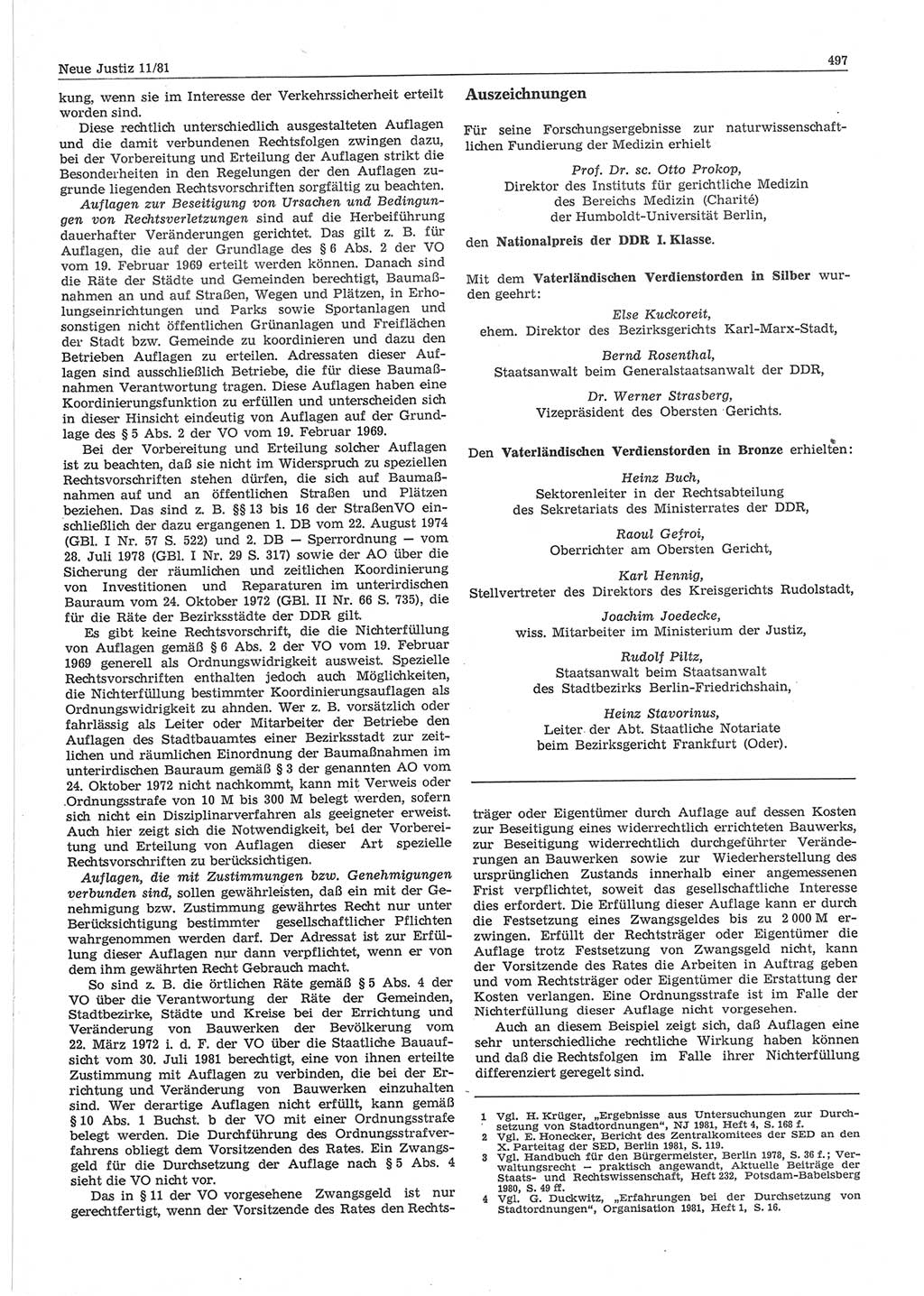 Neue Justiz (NJ), Zeitschrift für sozialistisches Recht und Gesetzlichkeit [Deutsche Demokratische Republik (DDR)], 35. Jahrgang 1981, Seite 497 (NJ DDR 1981, S. 497)