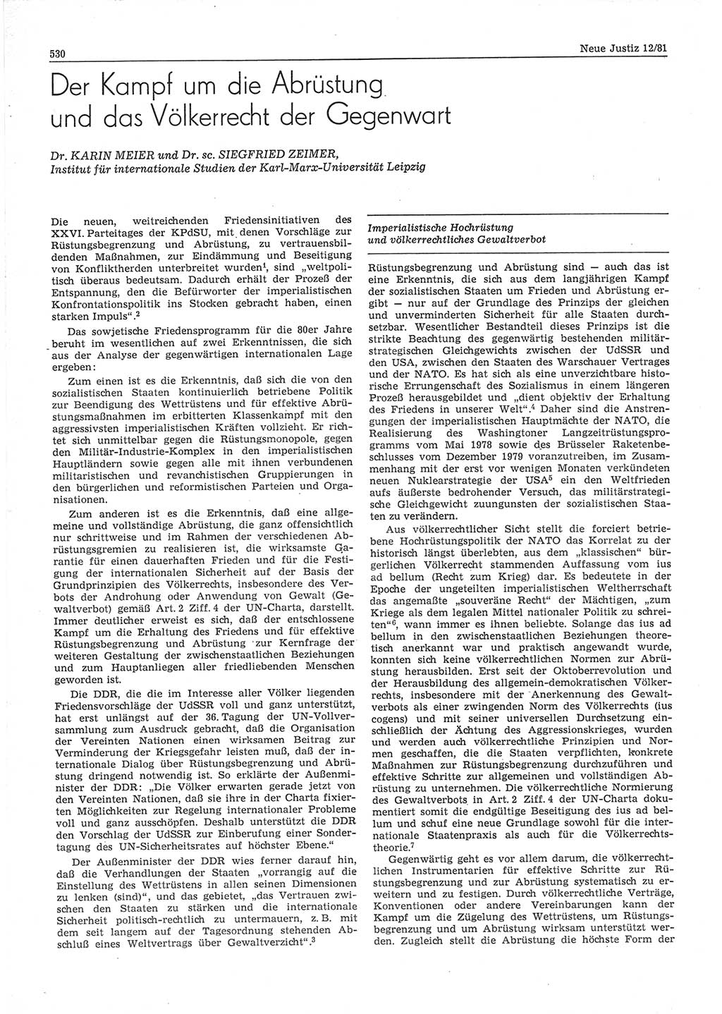 Neue Justiz (NJ), Zeitschrift für sozialistisches Recht und Gesetzlichkeit [Deutsche Demokratische Republik (DDR)], 35. Jahrgang 1981, Seite 530 (NJ DDR 1981, S. 530)