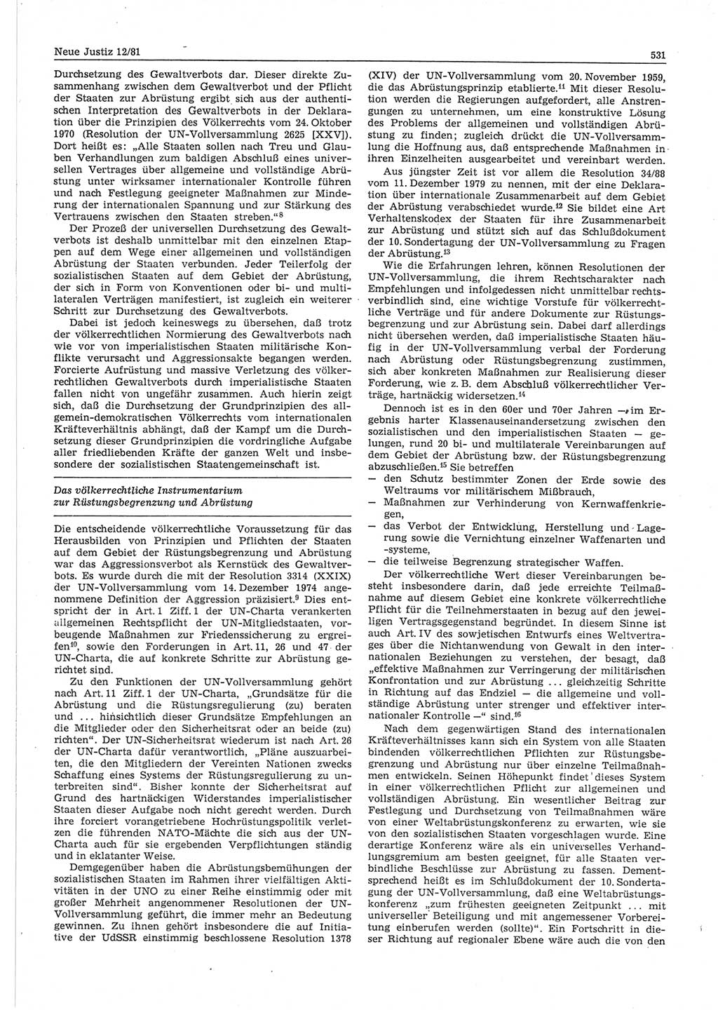 Neue Justiz (NJ), Zeitschrift für sozialistisches Recht und Gesetzlichkeit [Deutsche Demokratische Republik (DDR)], 35. Jahrgang 1981, Seite 531 (NJ DDR 1981, S. 531)