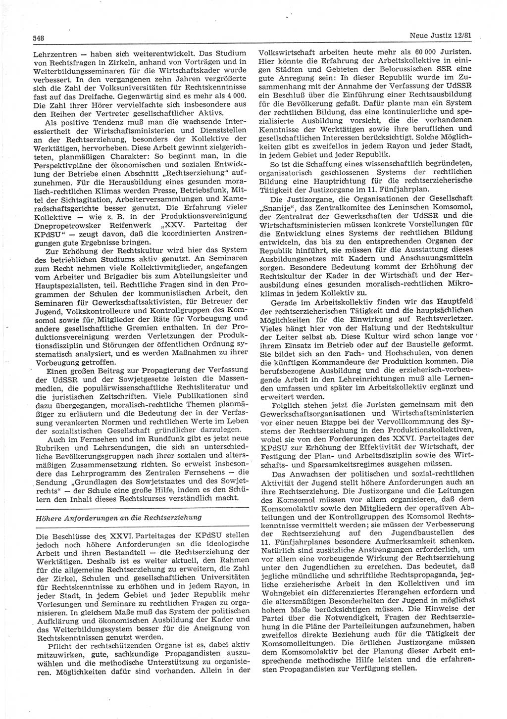 Neue Justiz (NJ), Zeitschrift für sozialistisches Recht und Gesetzlichkeit [Deutsche Demokratische Republik (DDR)], 35. Jahrgang 1981, Seite 548 (NJ DDR 1981, S. 548)