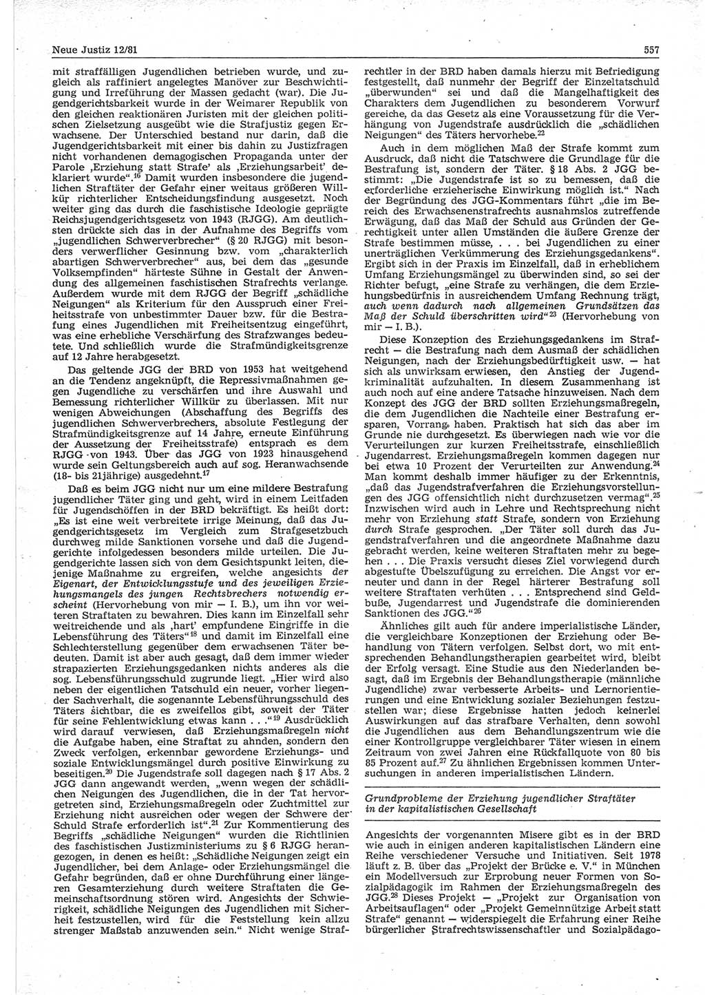 Neue Justiz (NJ), Zeitschrift für sozialistisches Recht und Gesetzlichkeit [Deutsche Demokratische Republik (DDR)], 35. Jahrgang 1981, Seite 557 (NJ DDR 1981, S. 557)