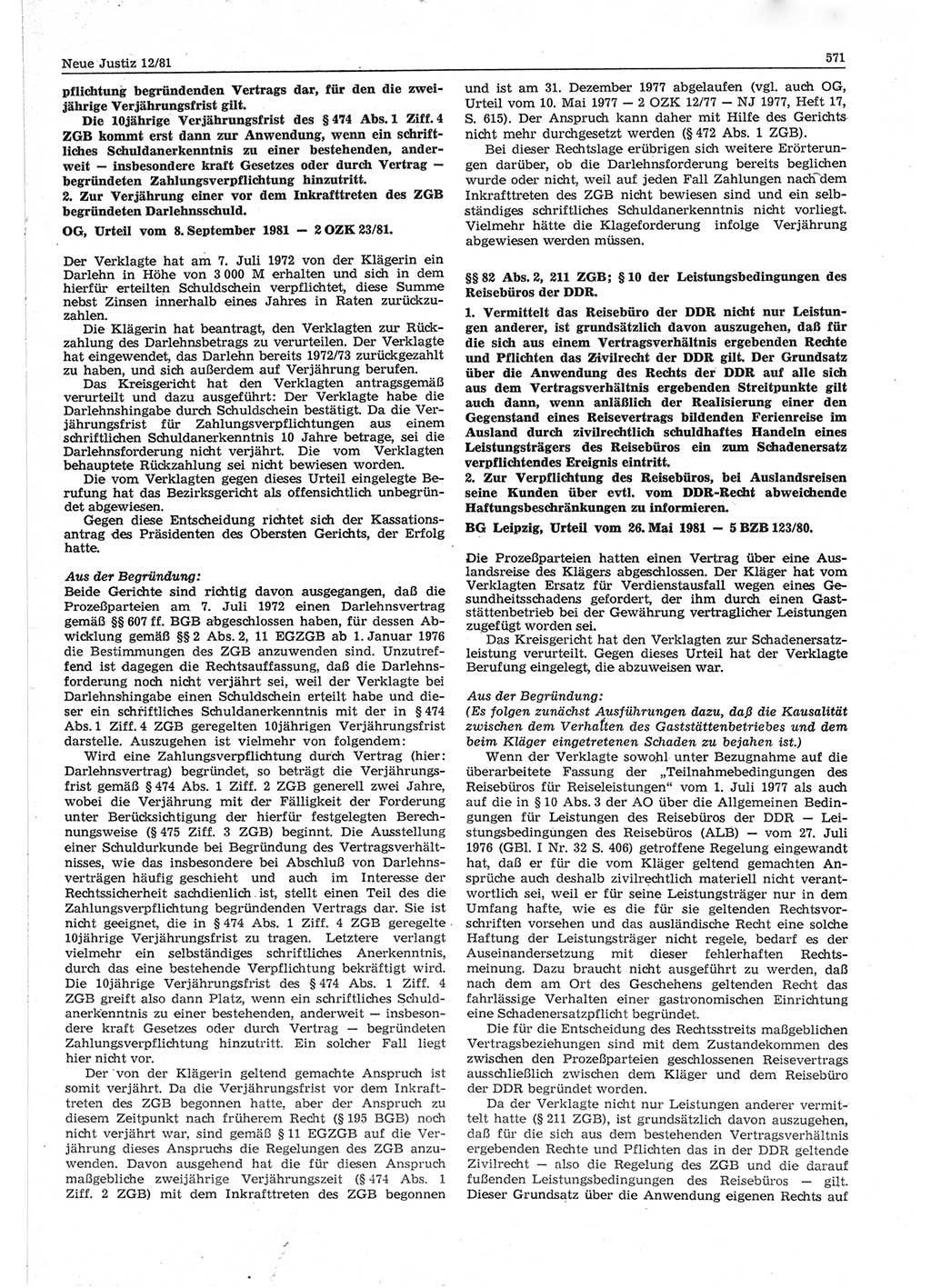 Neue Justiz (NJ), Zeitschrift für sozialistisches Recht und Gesetzlichkeit [Deutsche Demokratische Republik (DDR)], 35. Jahrgang 1981, Seite 571 (NJ DDR 1981, S. 571)