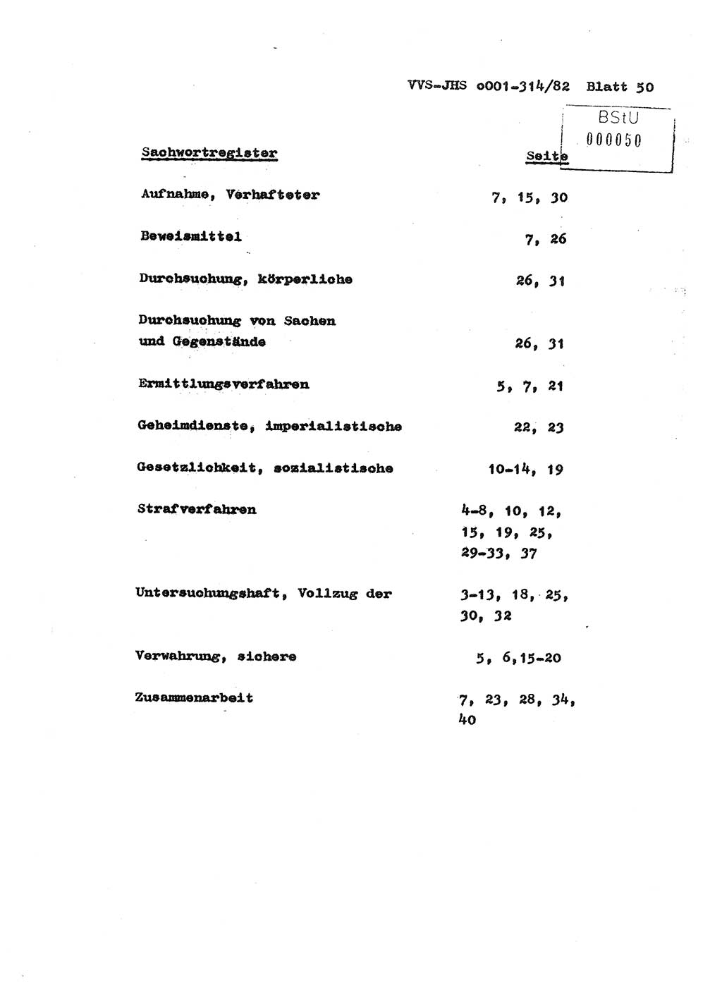 Diplomarbeit Hauptmann Wolfgang Schröder (Abt. ⅩⅣ), Ministerium für Staatssicherheit (MfS) [Deutsche Demokratische Republik (DDR)], Juristische Hochschule (JHS), Vertrauliche Verschlußsache (VVS) o001-314/82, Potsdam 1982, Seite 50 (Dipl.-Arb. MfS DDR JHS VVS o001-314/82 1982, S. 50)