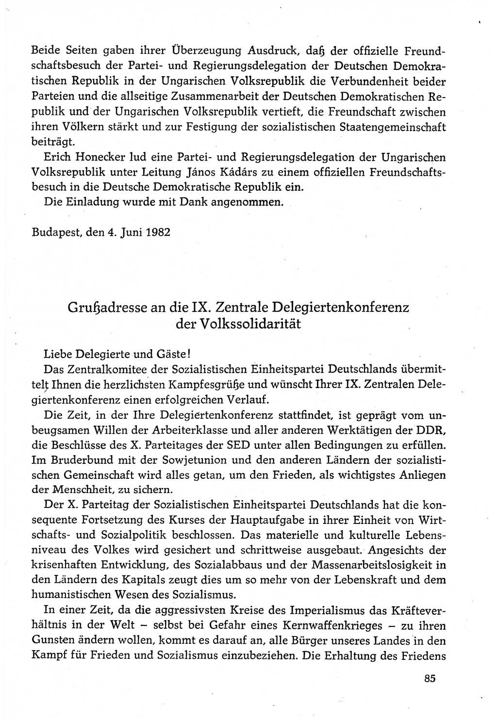 Dokumente der Sozialistischen Einheitspartei Deutschlands (SED) [Deutsche Demokratische Republik (DDR)] 1982-1983, Seite 85 (Dok. SED DDR 1982-1983, S. 85)