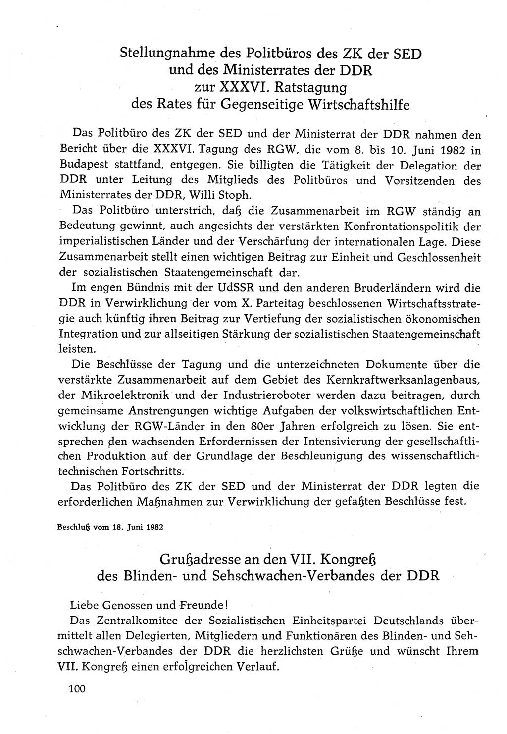 Dokumente der Sozialistischen Einheitspartei Deutschlands (SED) [Deutsche Demokratische Republik (DDR)] 1982-1983, Seite 100 (Dok. SED DDR 1982-1983, S. 100)