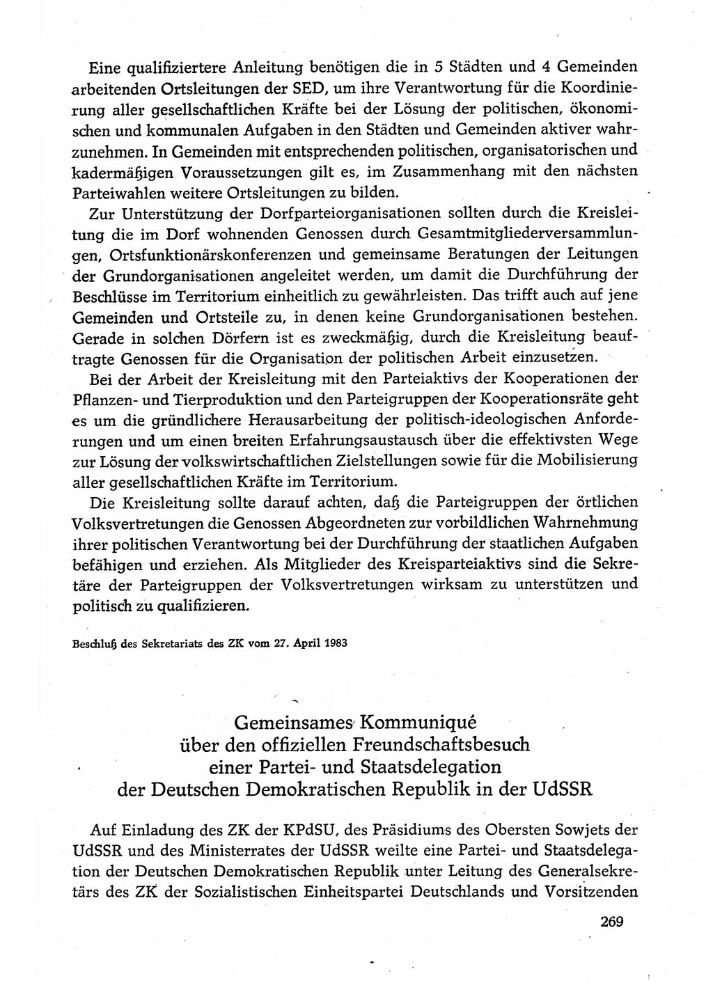 Dokumente der Sozialistischen Einheitspartei Deutschlands (SED) [Deutsche Demokratische Republik (DDR)] 1982-1983, Seite 269 (Dok. SED DDR 1982-1983, S. 269)