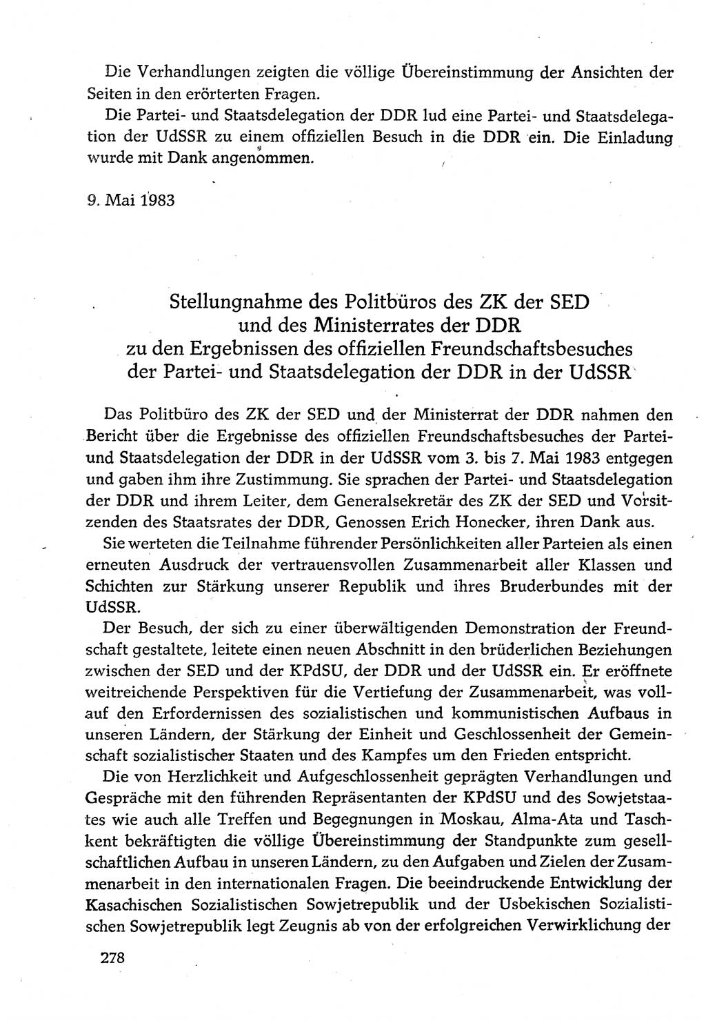 Dokumente der Sozialistischen Einheitspartei Deutschlands (SED) [Deutsche Demokratische Republik (DDR)] 1982-1983, Seite 278 (Dok. SED DDR 1982-1983, S. 278)