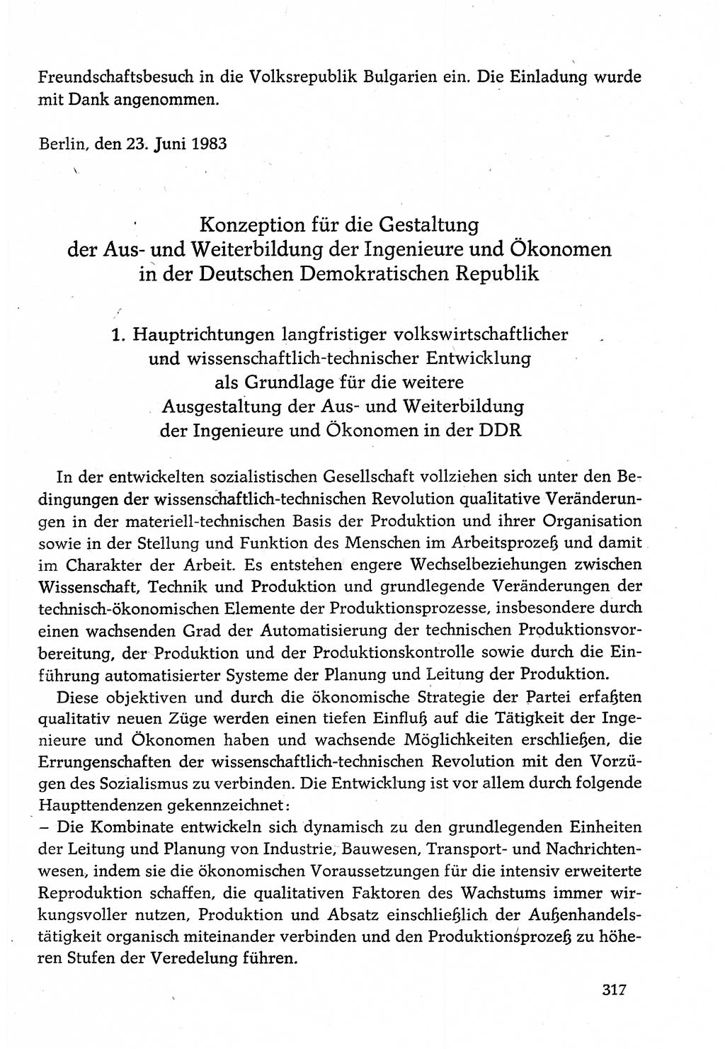 Dokumente der Sozialistischen Einheitspartei Deutschlands (SED) [Deutsche Demokratische Republik (DDR)] 1982-1983, Seite 317 (Dok. SED DDR 1982-1983, S. 317)
