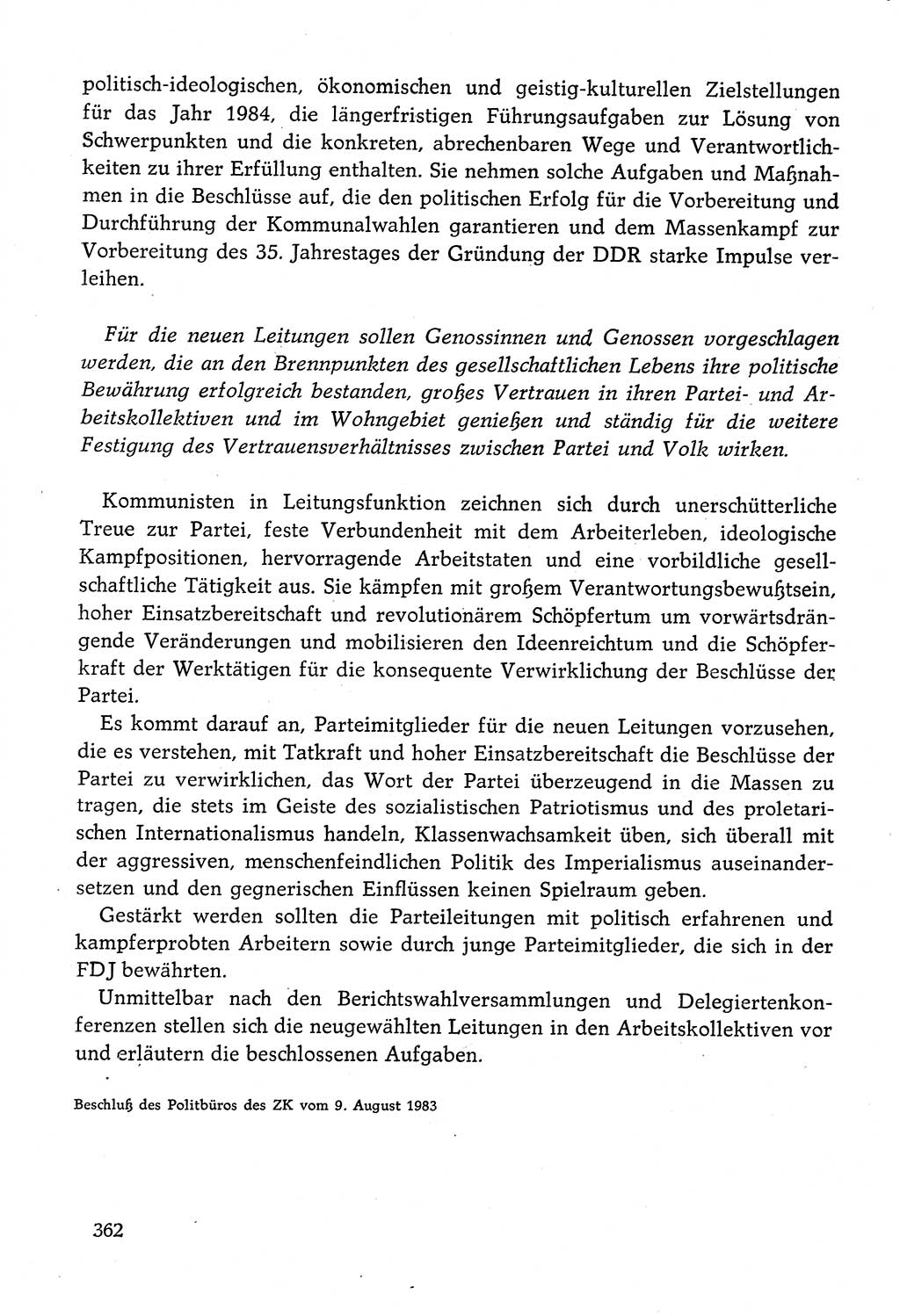 Dokumente der Sozialistischen Einheitspartei Deutschlands (SED) [Deutsche Demokratische Republik (DDR)] 1982-1983, Seite 362 (Dok. SED DDR 1982-1983, S. 362)