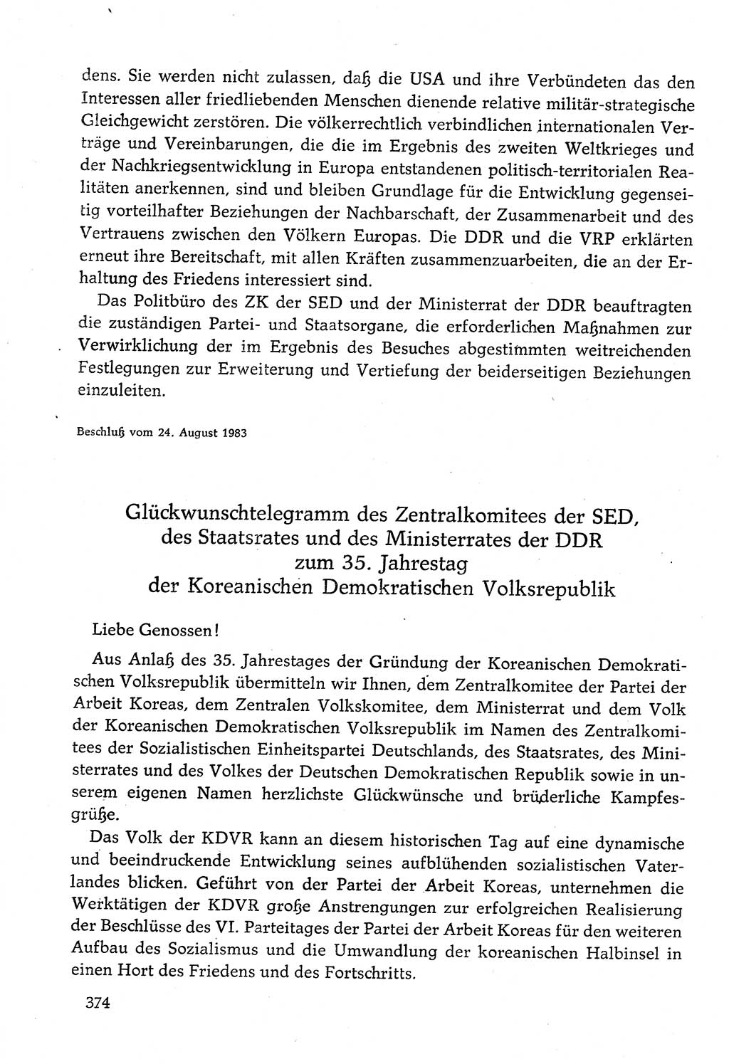 Dokumente der Sozialistischen Einheitspartei Deutschlands (SED) [Deutsche Demokratische Republik (DDR)] 1982-1983, Seite 374 (Dok. SED DDR 1982-1983, S. 374)