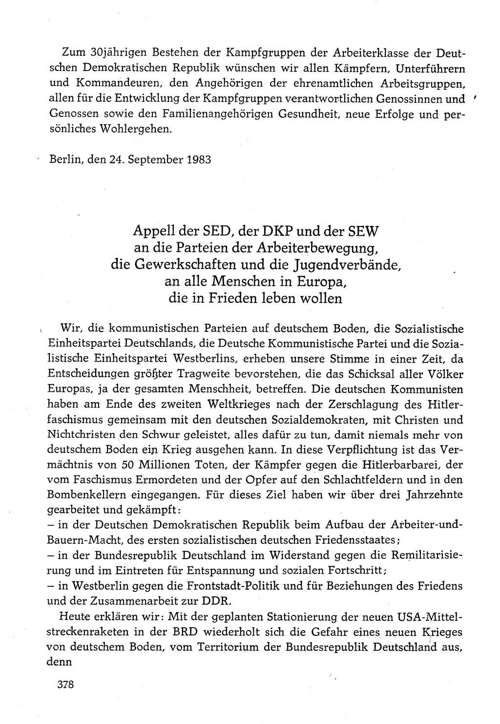 Dokumente der Sozialistischen Einheitspartei Deutschlands (SED) [Deutsche Demokratische Republik (DDR)] 1982-1983, Seite 378 (Dok. SED DDR 1982-1983, S. 378)