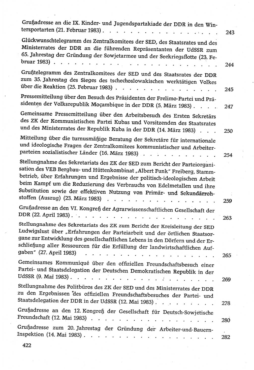 Dokumente der Sozialistischen Einheitspartei Deutschlands (SED) [Deutsche Demokratische Republik (DDR)] 1982-1983, Seite 422 (Dok. SED DDR 1982-1983, S. 422)