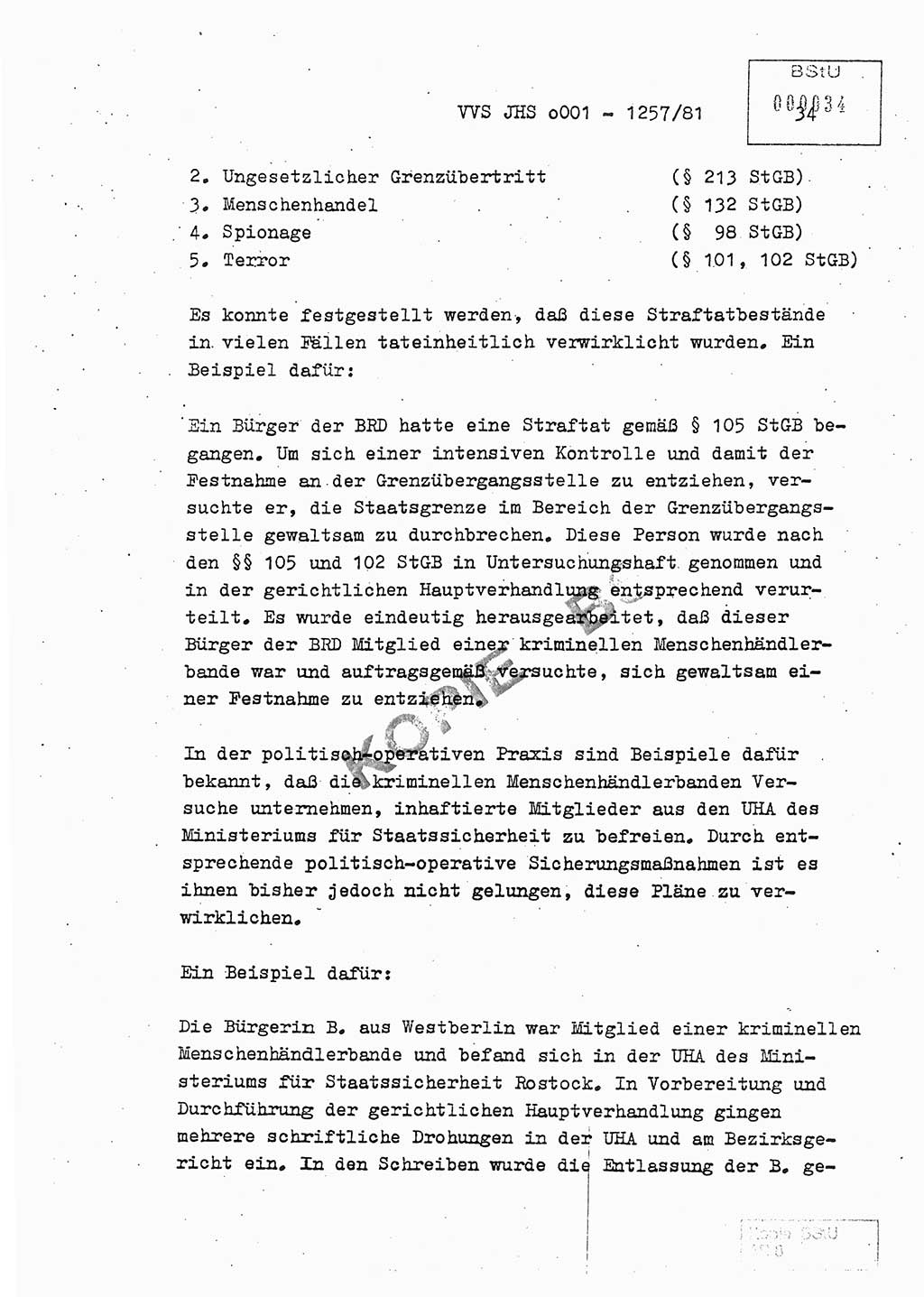Fachschulabschlußarbeit Unterleutnant Dieter Möller (BV Rst. Abt. ⅩⅣ), Ministerium für Staatssicherheit (MfS) [Deutsche Demokratische Republik (DDR)], Juristische Hochschule (JHS), Vertrauliche Verschlußsache (VVS) o001-1257/81, Potsdam 1982, Seite 34 (FS-Abschl.-Arb. MfS DDR JHS VVS o001-1257/81 1982, S. 34)