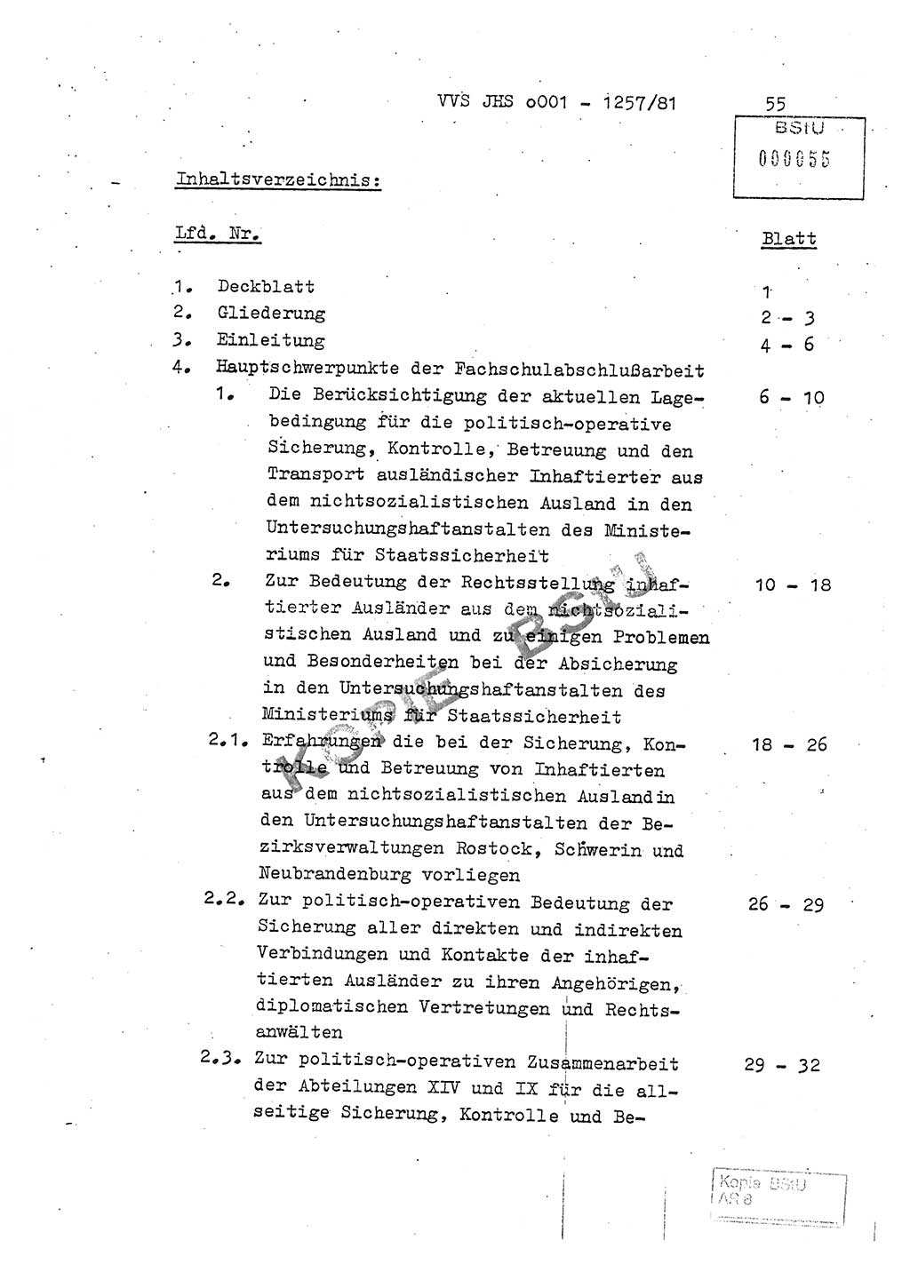Fachschulabschlußarbeit Unterleutnant Dieter Möller (BV Rst. Abt. ⅩⅣ), Ministerium für Staatssicherheit (MfS) [Deutsche Demokratische Republik (DDR)], Juristische Hochschule (JHS), Vertrauliche Verschlußsache (VVS) o001-1257/81, Potsdam 1982, Seite 55 (FS-Abschl.-Arb. MfS DDR JHS VVS o001-1257/81 1982, S. 55)