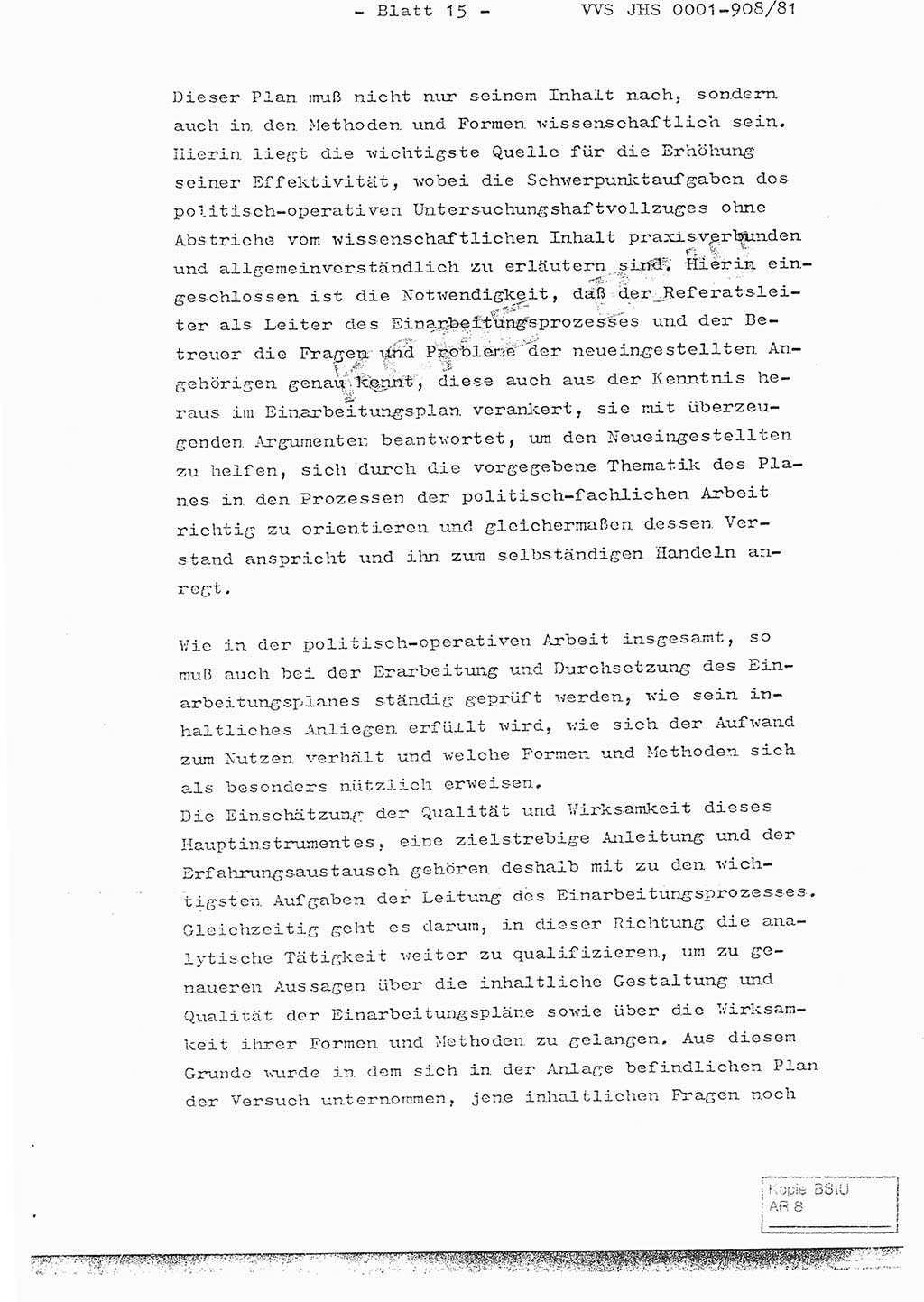 Fachschulabschlußarbeit Oberleutnant Wolfgang Wittmann (Abt. ⅩⅣ), Ministerium für Staatssicherheit (MfS) [Deutsche Demokratische Republik (DDR)], Juristische Hochschule (JHS), Vertrauliche Verschlußsache (VVS) o001-908/82, Potsdam 1982, Blatt 15 (FS-Abschl.-Arb. MfS DDR JHS VVS o001-908/82 1982, Bl. 15)