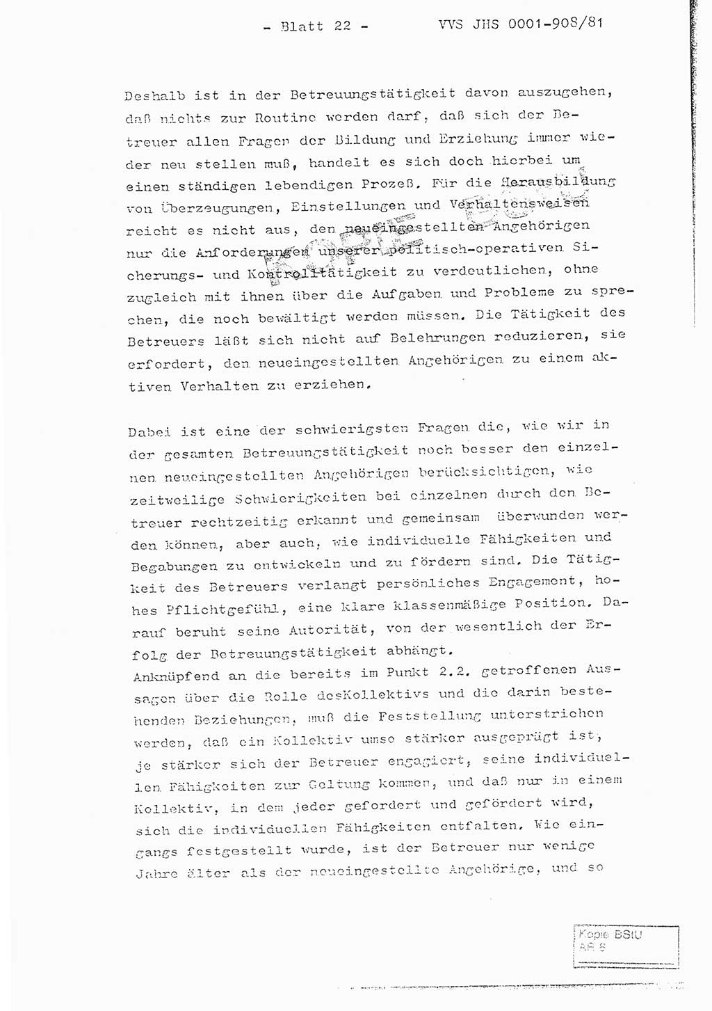 Fachschulabschlußarbeit Oberleutnant Wolfgang Wittmann (Abt. ⅩⅣ), Ministerium für Staatssicherheit (MfS) [Deutsche Demokratische Republik (DDR)], Juristische Hochschule (JHS), Vertrauliche Verschlußsache (VVS) o001-908/82, Potsdam 1982, Blatt 22 (FS-Abschl.-Arb. MfS DDR JHS VVS o001-908/82 1982, Bl. 22)