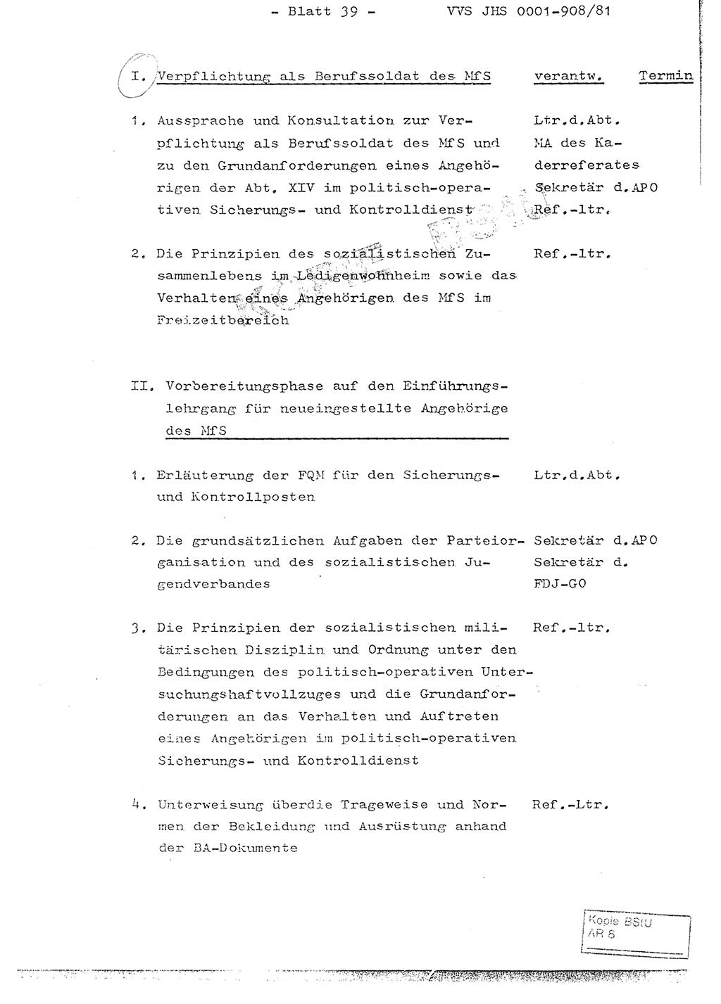 Fachschulabschlußarbeit Oberleutnant Wolfgang Wittmann (Abt. ⅩⅣ), Ministerium für Staatssicherheit (MfS) [Deutsche Demokratische Republik (DDR)], Juristische Hochschule (JHS), Vertrauliche Verschlußsache (VVS) o001-908/82, Potsdam 1982, Blatt 39 (FS-Abschl.-Arb. MfS DDR JHS VVS o001-908/82 1982, Bl. 39)