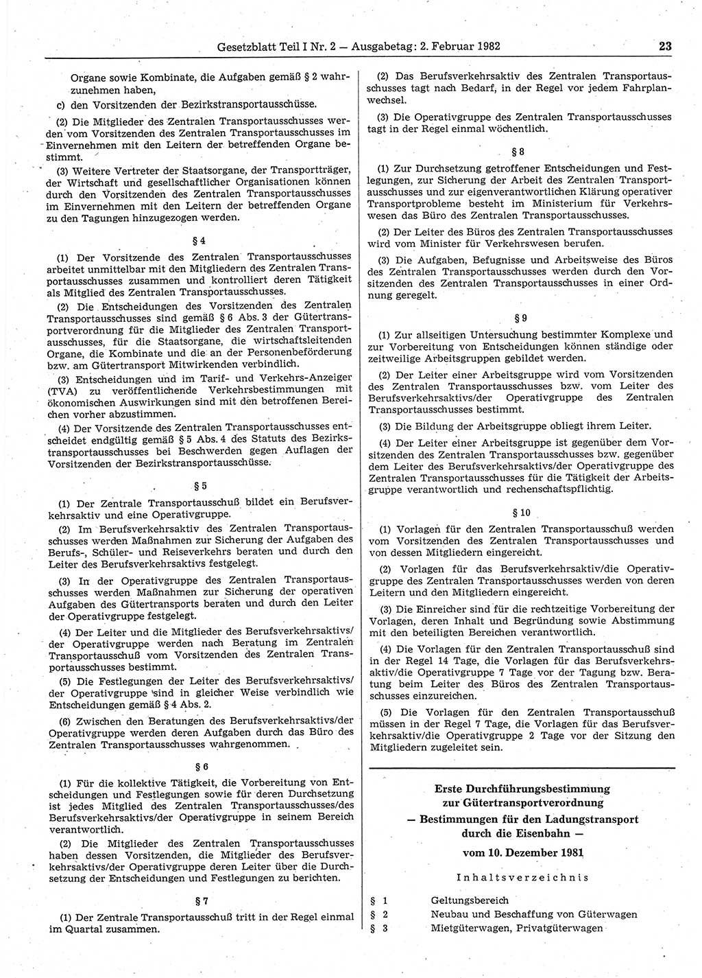 Gesetzblatt (GBl.) der Deutschen Demokratischen Republik (DDR) Teil Ⅰ 1982, Seite 23 (GBl. DDR Ⅰ 1982, S. 23)