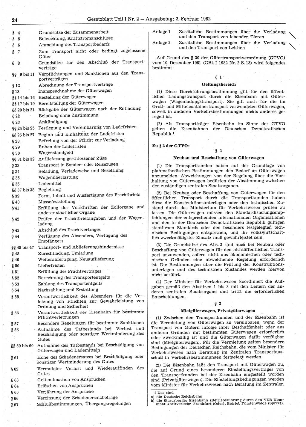 Gesetzblatt (GBl.) der Deutschen Demokratischen Republik (DDR) Teil Ⅰ 1982, Seite 24 (GBl. DDR Ⅰ 1982, S. 24)