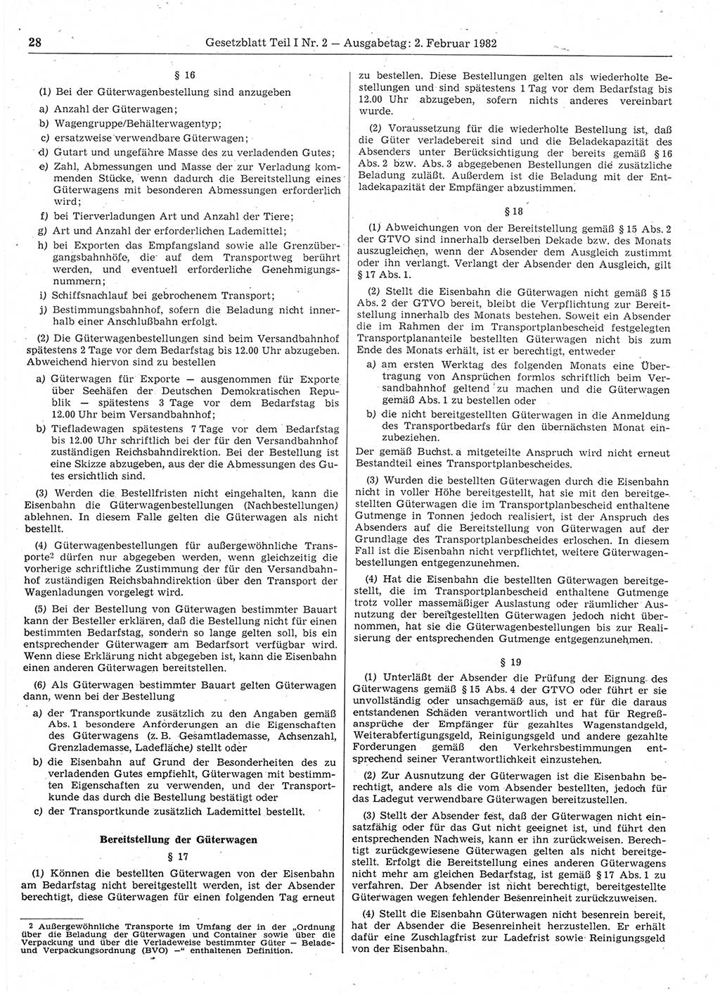 Gesetzblatt (GBl.) der Deutschen Demokratischen Republik (DDR) Teil Ⅰ 1982, Seite 28 (GBl. DDR Ⅰ 1982, S. 28)