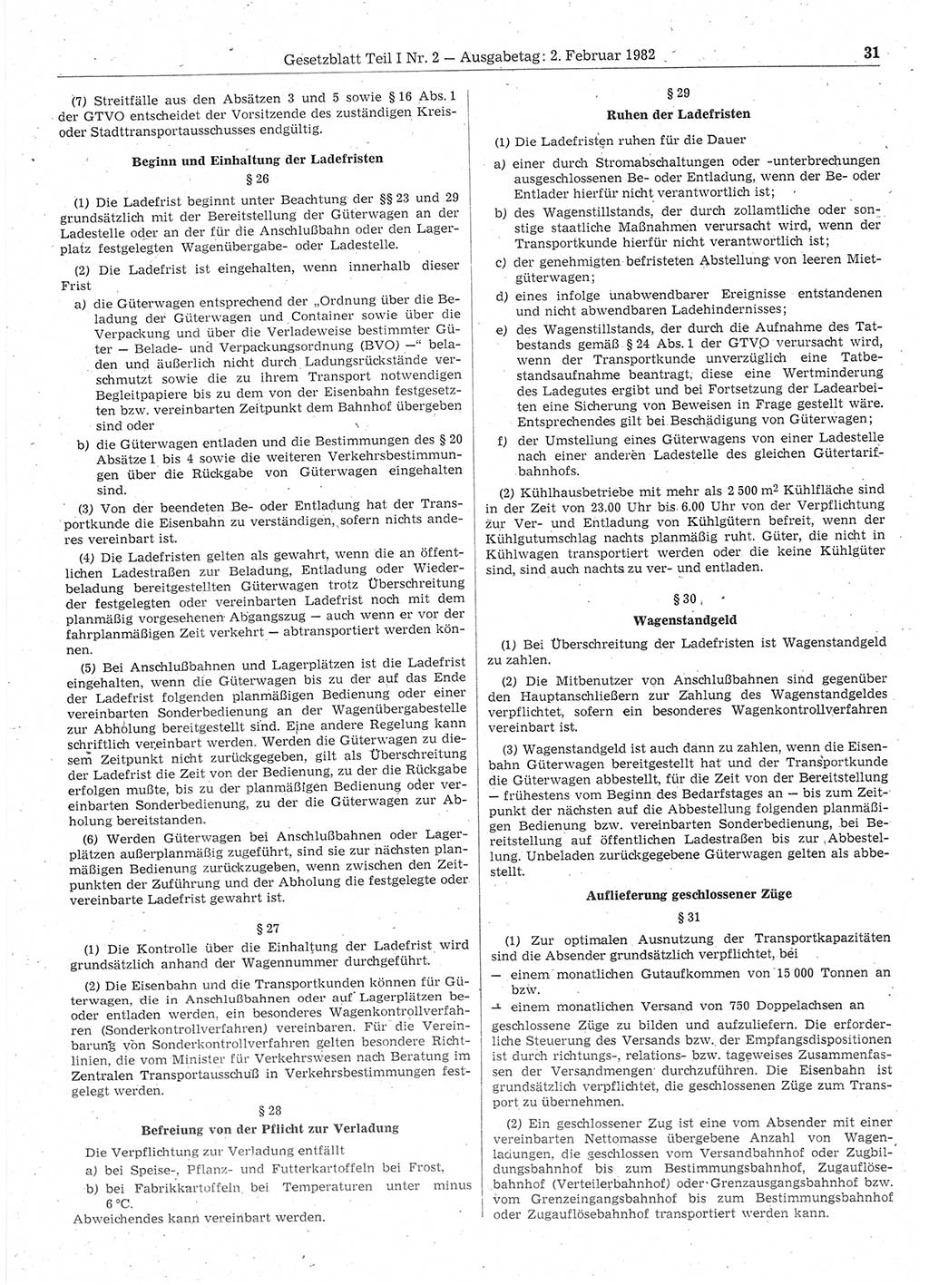 Gesetzblatt (GBl.) der Deutschen Demokratischen Republik (DDR) Teil Ⅰ 1982, Seite 31 (GBl. DDR Ⅰ 1982, S. 31)