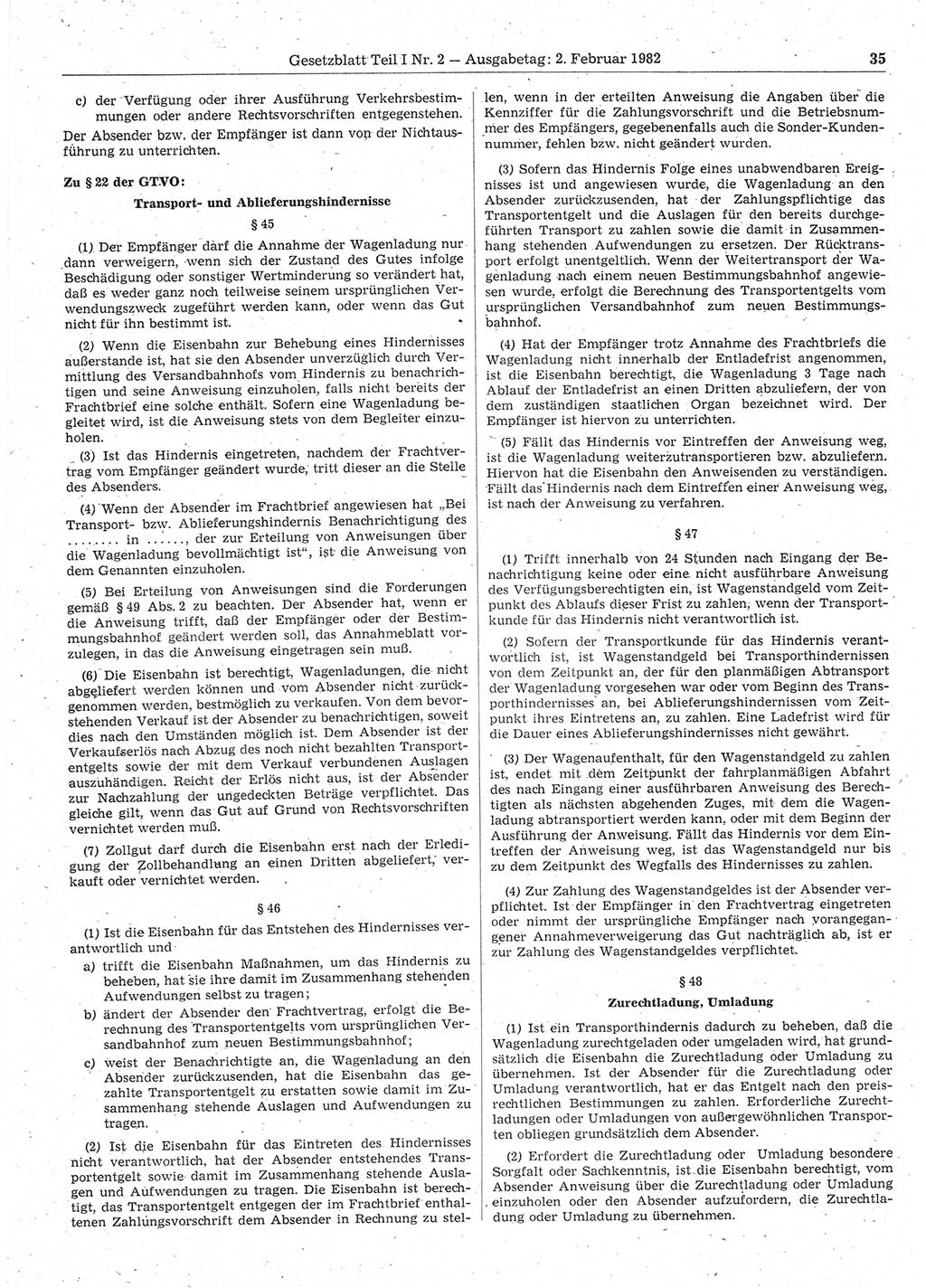 Gesetzblatt (GBl.) der Deutschen Demokratischen Republik (DDR) Teil Ⅰ 1982, Seite 35 (GBl. DDR Ⅰ 1982, S. 35)