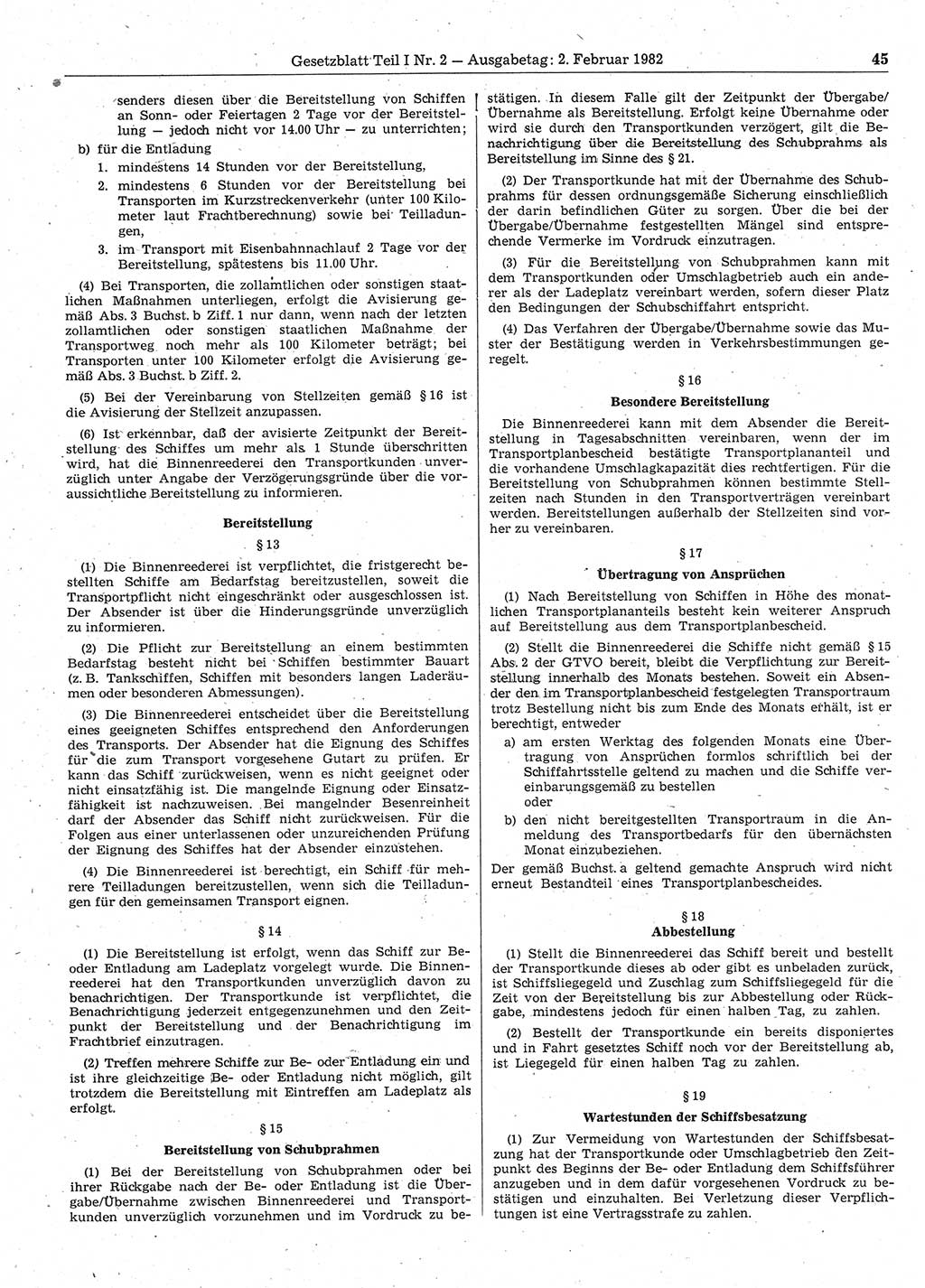 Gesetzblatt (GBl.) der Deutschen Demokratischen Republik (DDR) Teil Ⅰ 1982, Seite 45 (GBl. DDR Ⅰ 1982, S. 45)