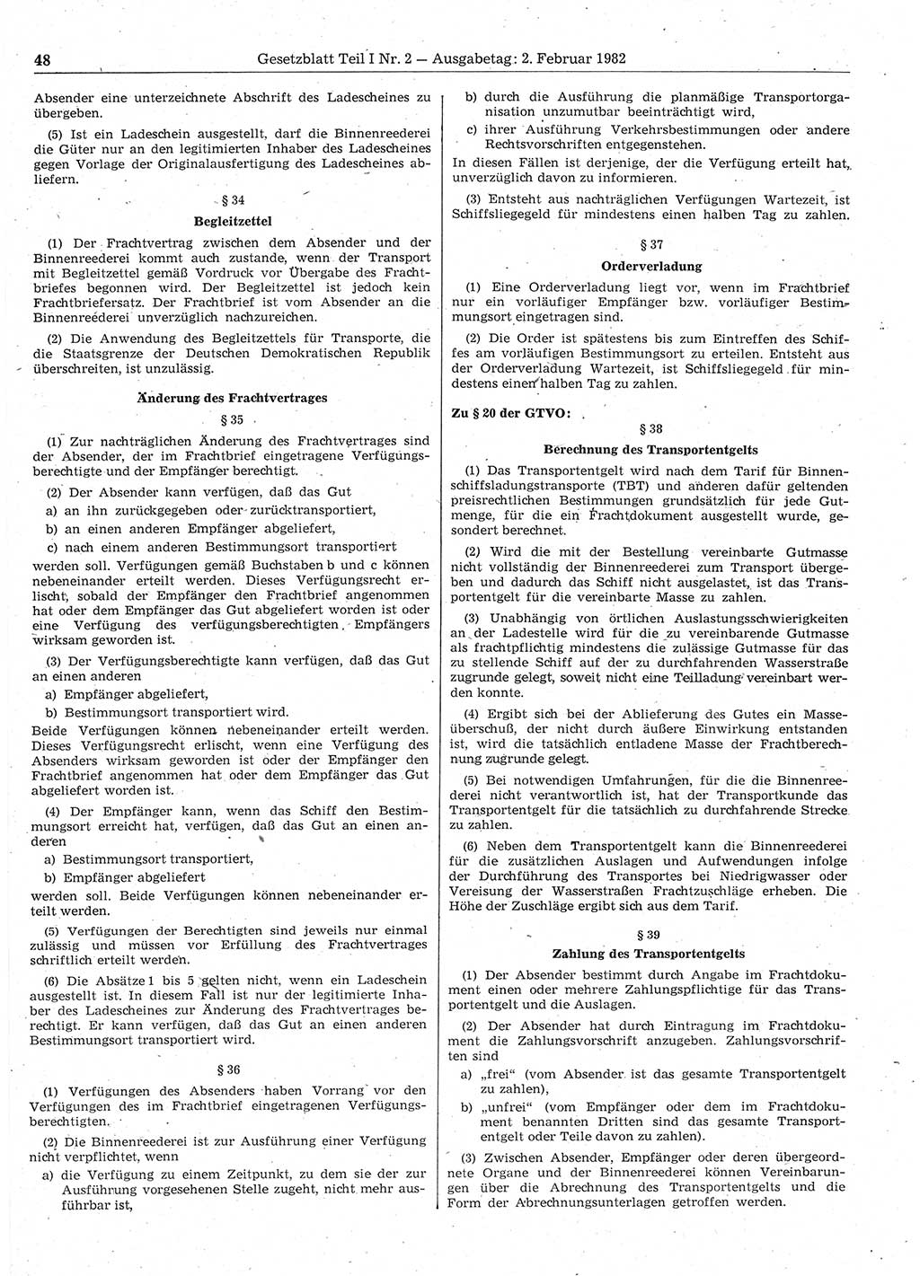 Gesetzblatt (GBl.) der Deutschen Demokratischen Republik (DDR) Teil Ⅰ 1982, Seite 48 (GBl. DDR Ⅰ 1982, S. 48)