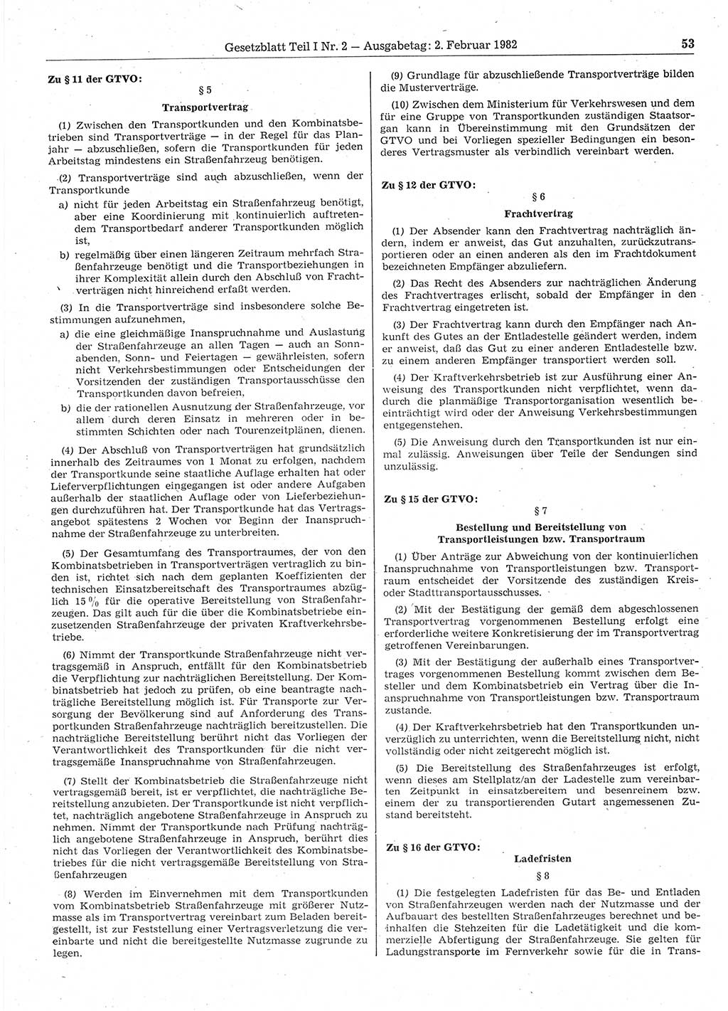 Gesetzblatt (GBl.) der Deutschen Demokratischen Republik (DDR) Teil Ⅰ 1982, Seite 53 (GBl. DDR Ⅰ 1982, S. 53)