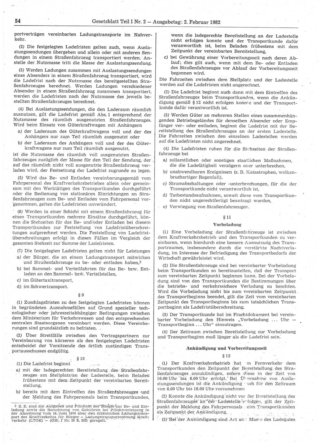 Gesetzblatt (GBl.) der Deutschen Demokratischen Republik (DDR) Teil Ⅰ 1982, Seite 54 (GBl. DDR Ⅰ 1982, S. 54)