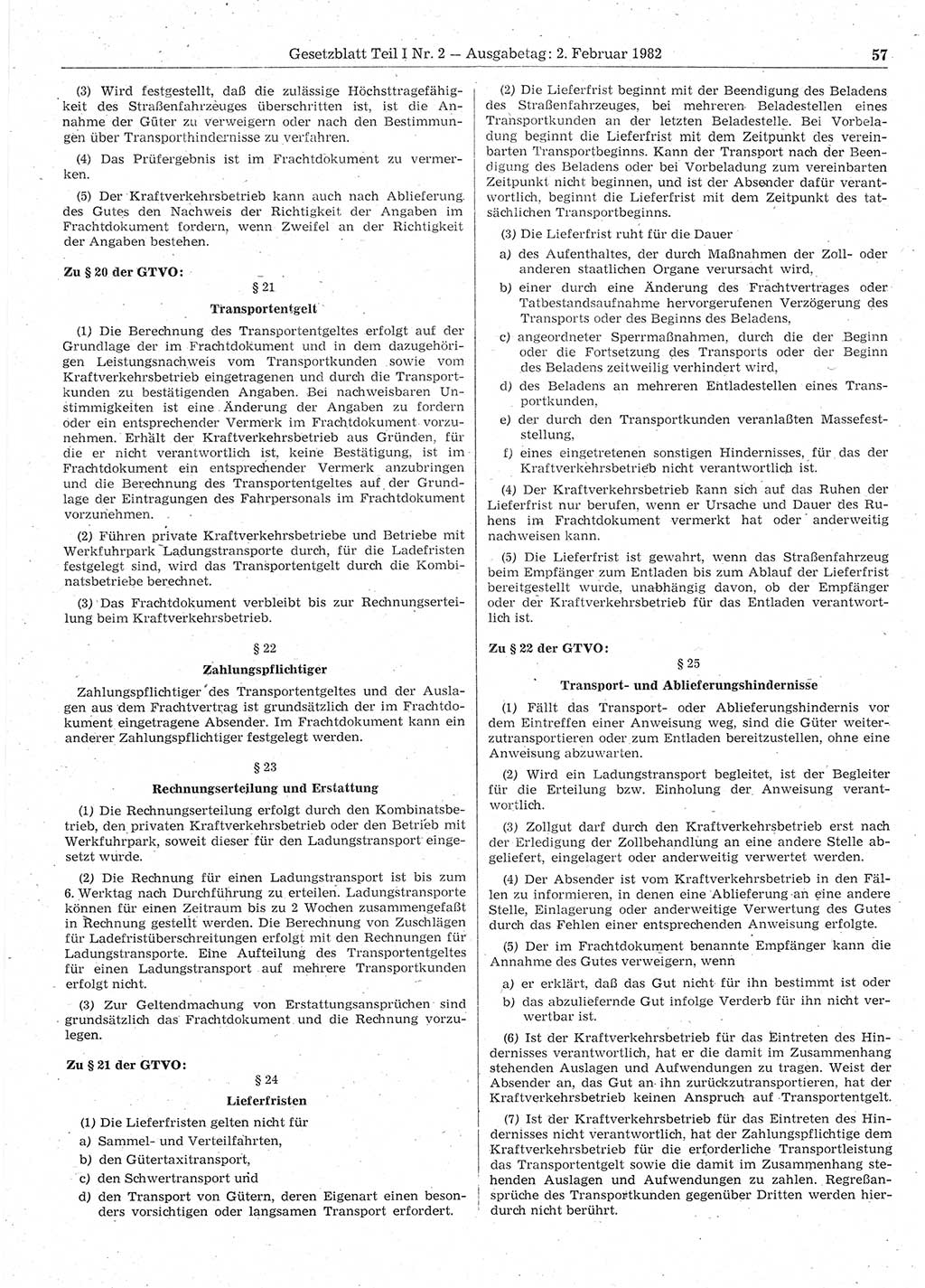 Gesetzblatt (GBl.) der Deutschen Demokratischen Republik (DDR) Teil Ⅰ 1982, Seite 57 (GBl. DDR Ⅰ 1982, S. 57)