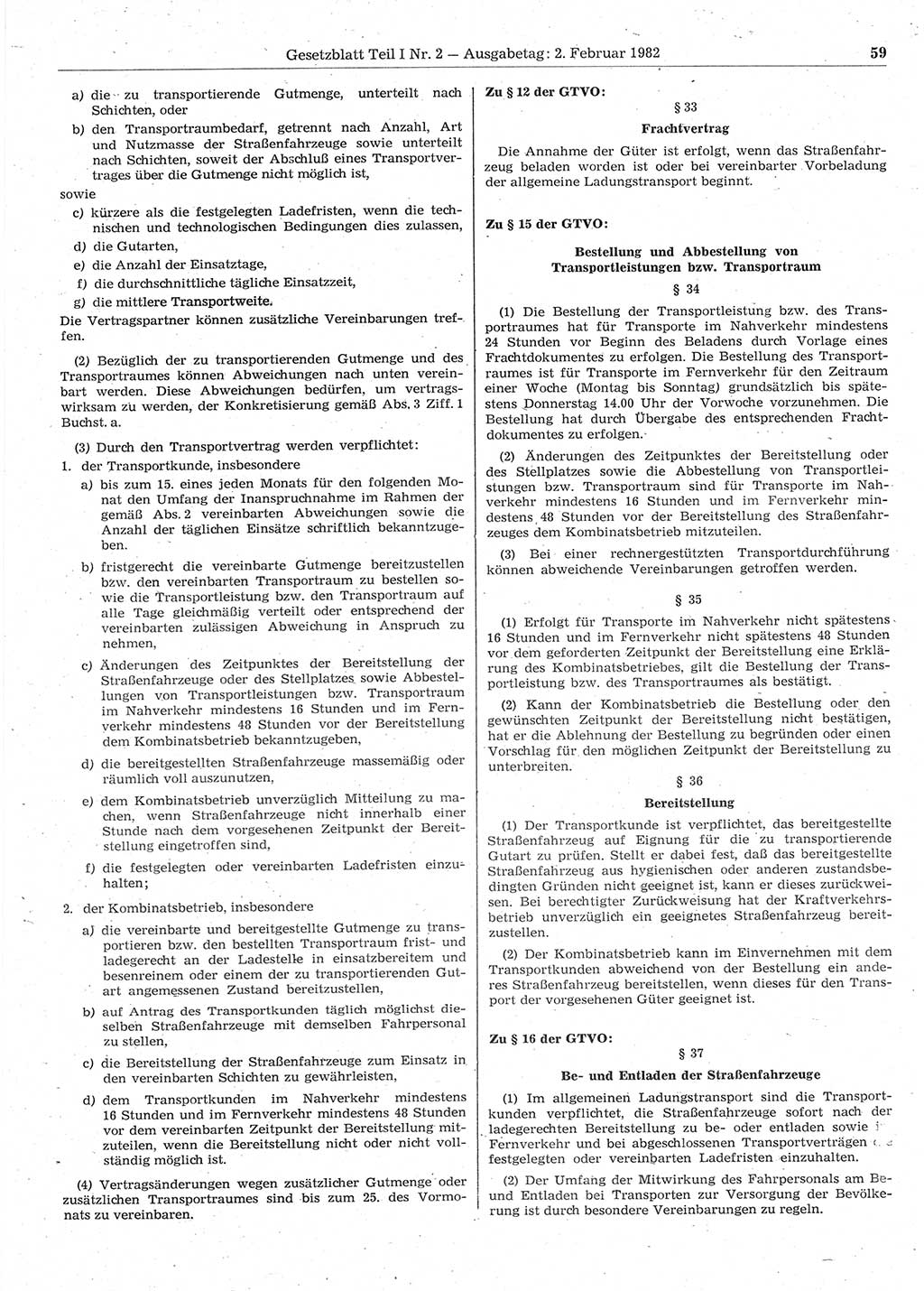 Gesetzblatt (GBl.) der Deutschen Demokratischen Republik (DDR) Teil Ⅰ 1982, Seite 59 (GBl. DDR Ⅰ 1982, S. 59)