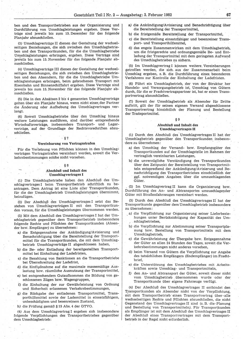 Gesetzblatt (GBl.) der Deutschen Demokratischen Republik (DDR) Teil Ⅰ 1982, Seite 67 (GBl. DDR Ⅰ 1982, S. 67)