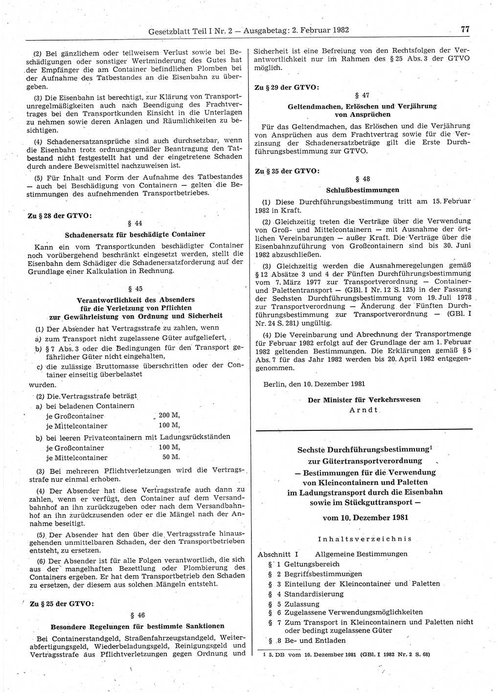 Gesetzblatt (GBl.) der Deutschen Demokratischen Republik (DDR) Teil Ⅰ 1982, Seite 77 (GBl. DDR Ⅰ 1982, S. 77)