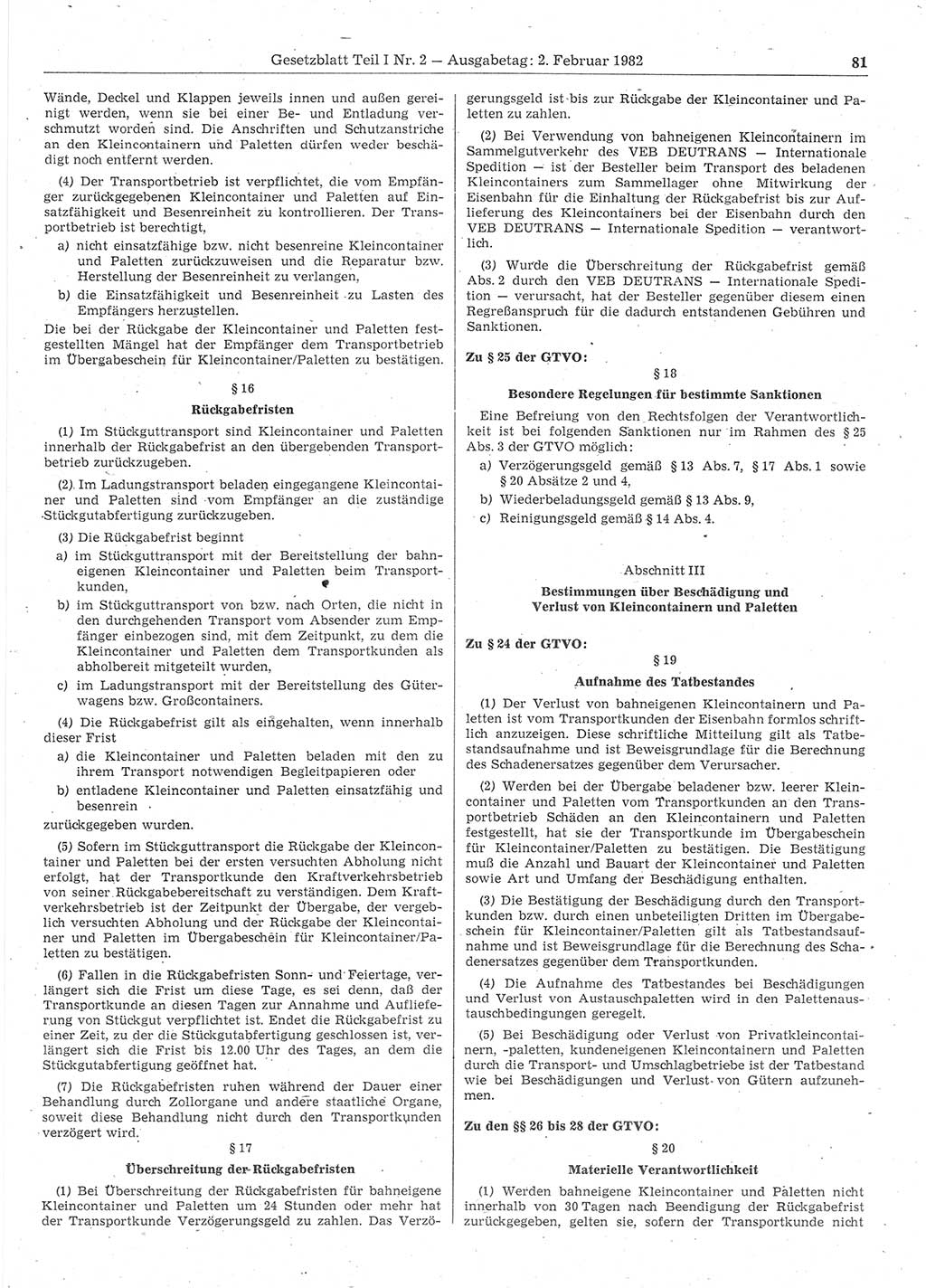 Gesetzblatt (GBl.) der Deutschen Demokratischen Republik (DDR) Teil Ⅰ 1982, Seite 81 (GBl. DDR Ⅰ 1982, S. 81)