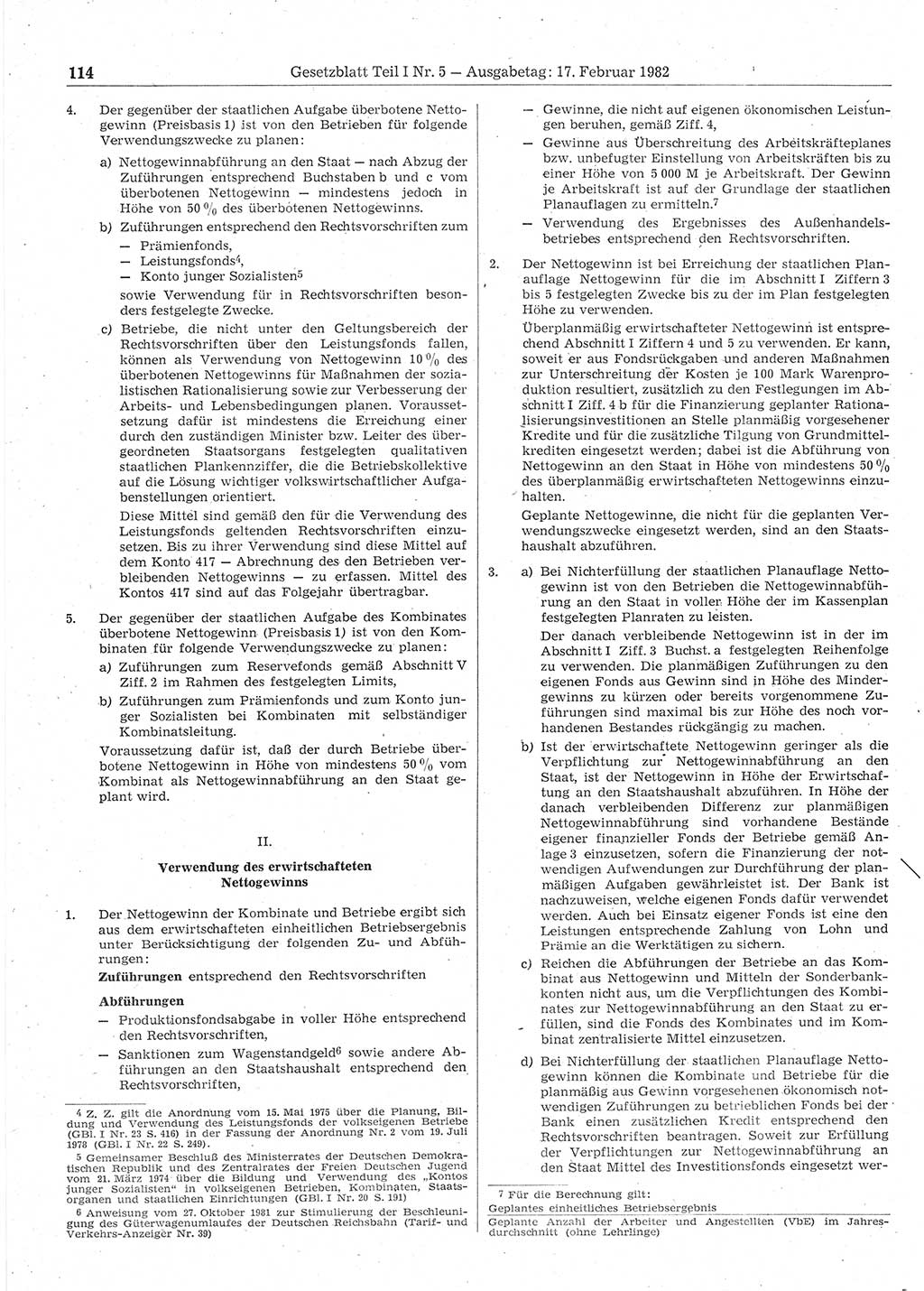 Gesetzblatt (GBl.) der Deutschen Demokratischen Republik (DDR) Teil Ⅰ 1982, Seite 114 (GBl. DDR Ⅰ 1982, S. 114)