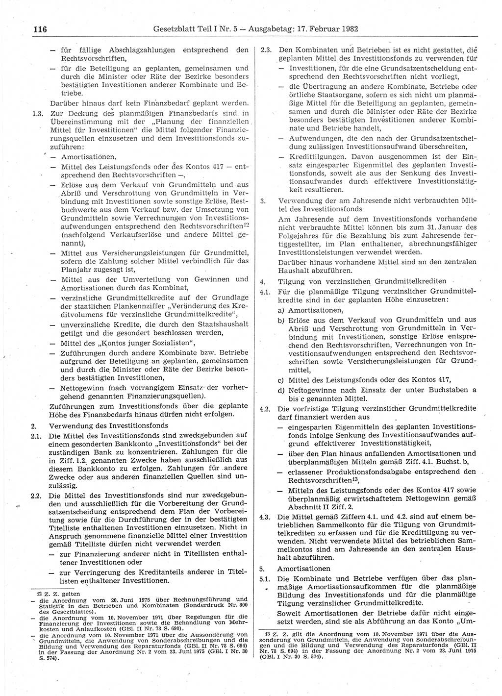 Gesetzblatt (GBl.) der Deutschen Demokratischen Republik (DDR) Teil Ⅰ 1982, Seite 116 (GBl. DDR Ⅰ 1982, S. 116)