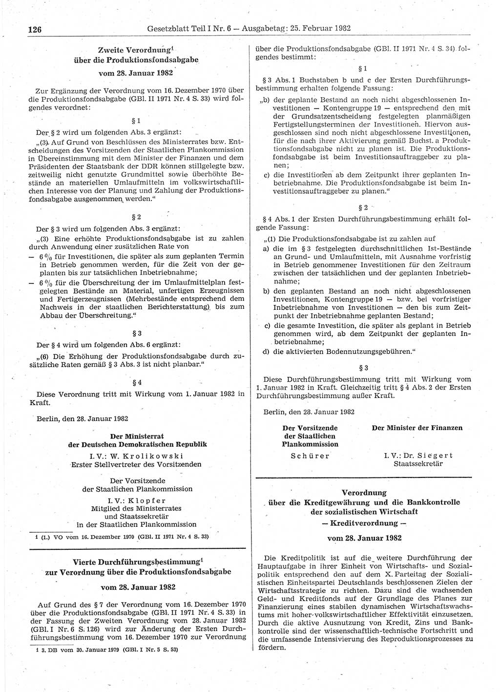 Gesetzblatt (GBl.) der Deutschen Demokratischen Republik (DDR) Teil Ⅰ 1982, Seite 126 (GBl. DDR Ⅰ 1982, S. 126)