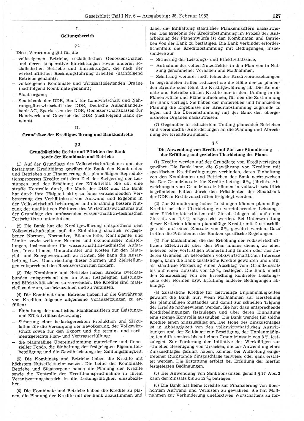 Gesetzblatt (GBl.) der Deutschen Demokratischen Republik (DDR) Teil Ⅰ 1982, Seite 127 (GBl. DDR Ⅰ 1982, S. 127)