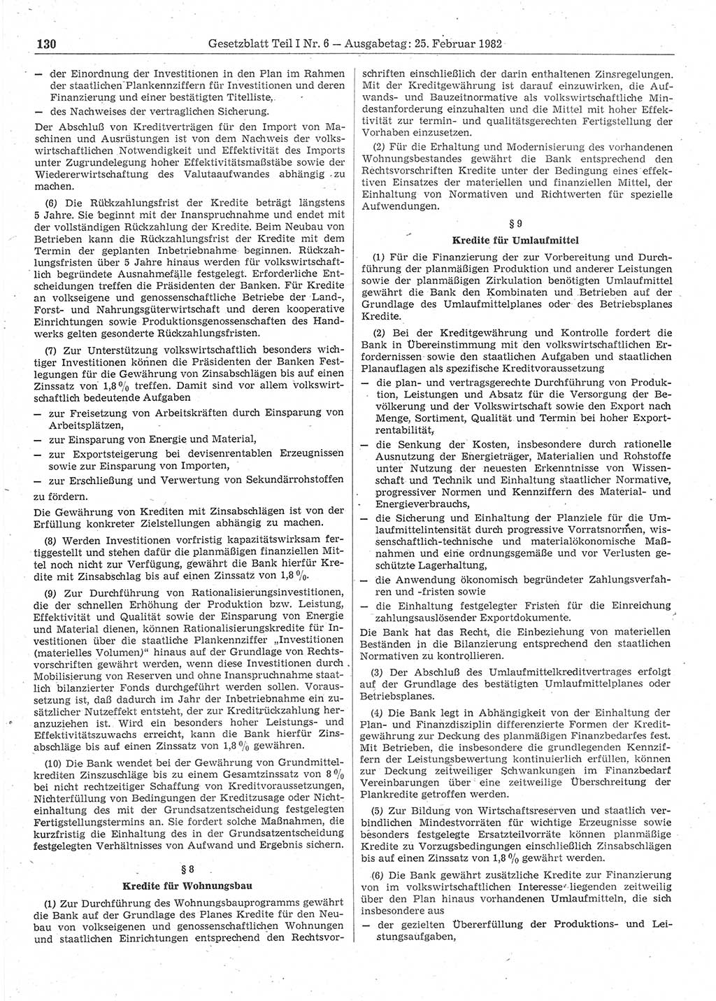 Gesetzblatt (GBl.) der Deutschen Demokratischen Republik (DDR) Teil Ⅰ 1982, Seite 130 (GBl. DDR Ⅰ 1982, S. 130)