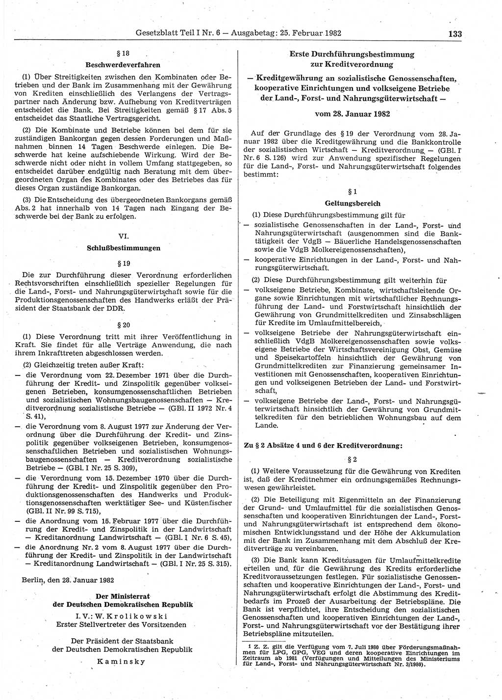 Gesetzblatt (GBl.) der Deutschen Demokratischen Republik (DDR) Teil Ⅰ 1982, Seite 133 (GBl. DDR Ⅰ 1982, S. 133)