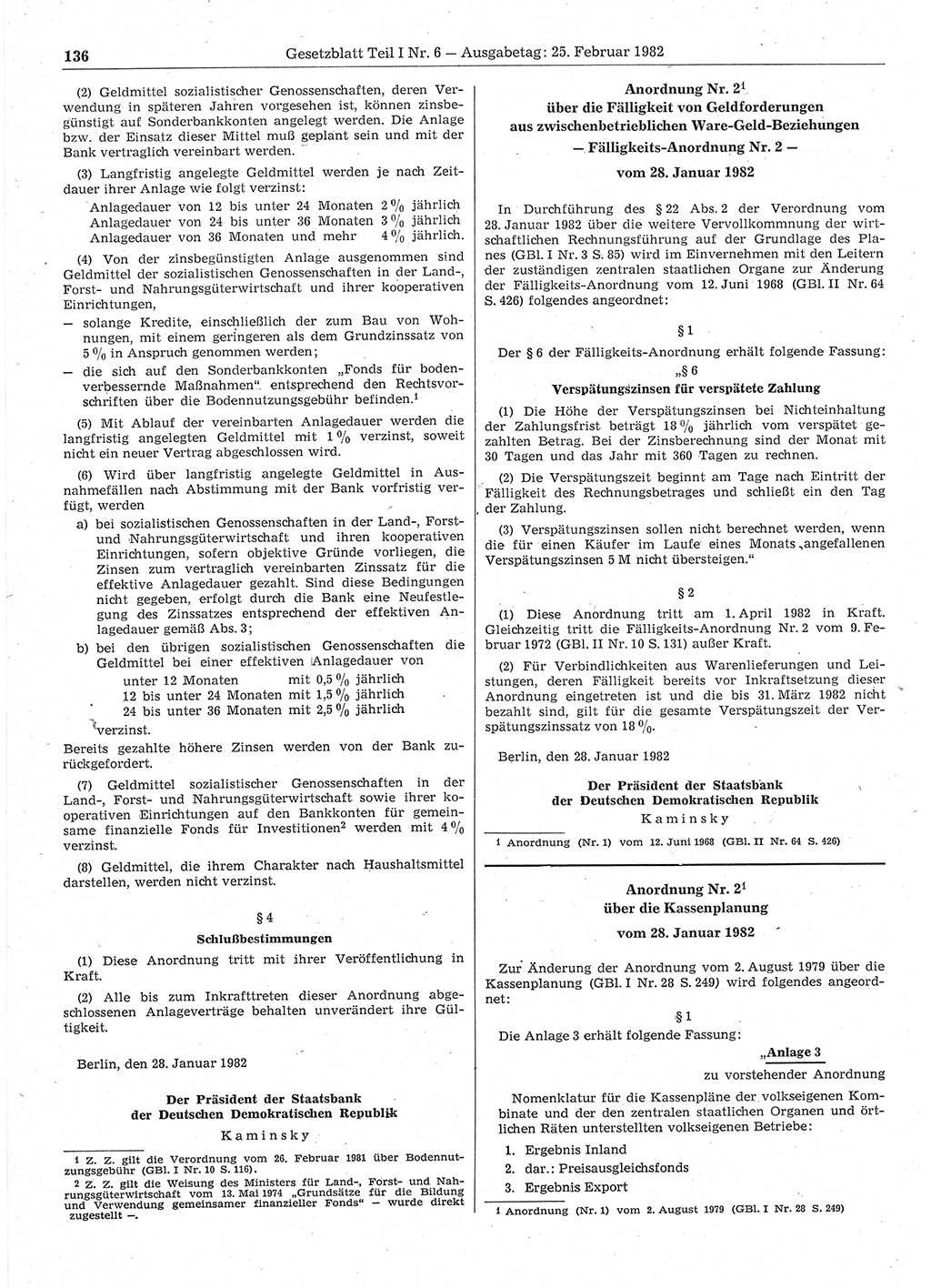 Gesetzblatt (GBl.) der Deutschen Demokratischen Republik (DDR) Teil Ⅰ 1982, Seite 136 (GBl. DDR Ⅰ 1982, S. 136)
