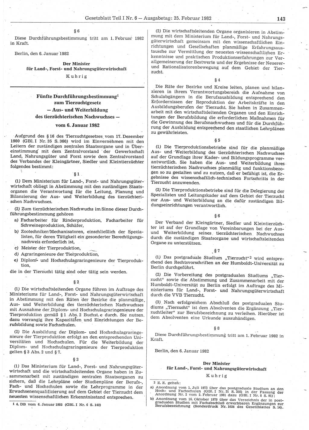 Gesetzblatt (GBl.) der Deutschen Demokratischen Republik (DDR) Teil Ⅰ 1982, Seite 143 (GBl. DDR Ⅰ 1982, S. 143)