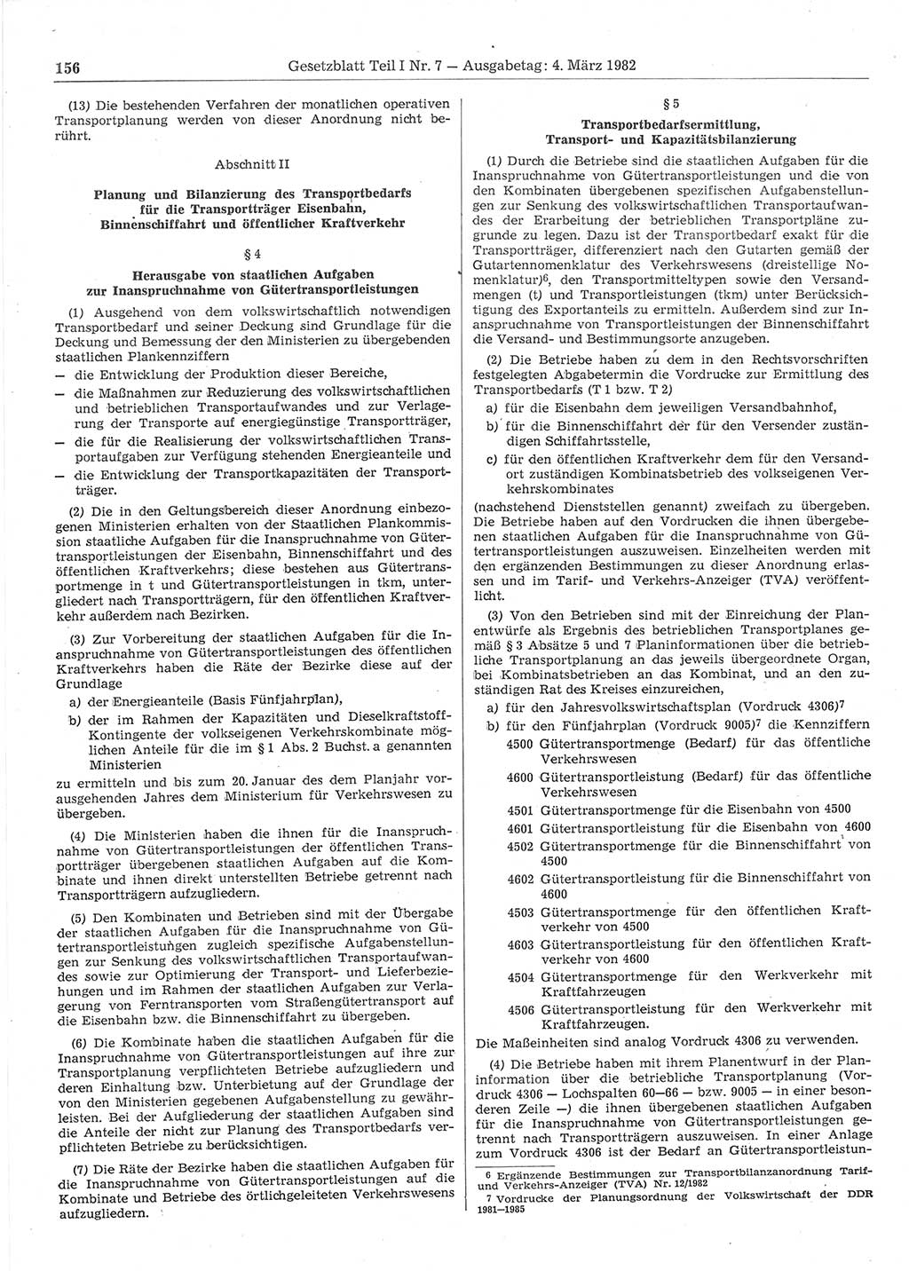 Gesetzblatt (GBl.) der Deutschen Demokratischen Republik (DDR) Teil Ⅰ 1982, Seite 156 (GBl. DDR Ⅰ 1982, S. 156)