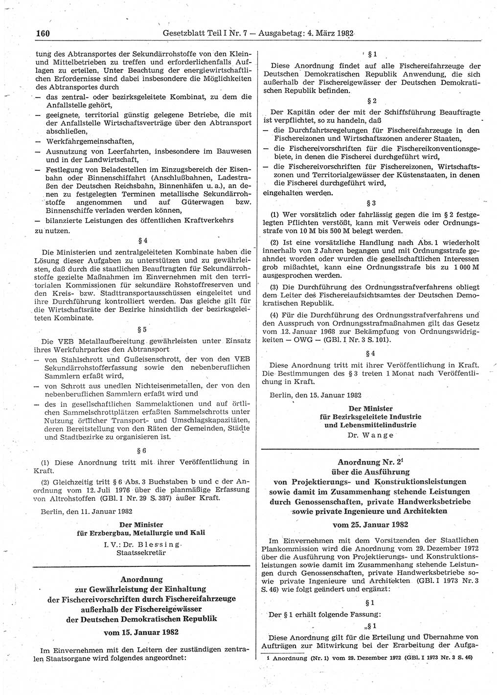 Gesetzblatt (GBl.) der Deutschen Demokratischen Republik (DDR) Teil Ⅰ 1982, Seite 160 (GBl. DDR Ⅰ 1982, S. 160)