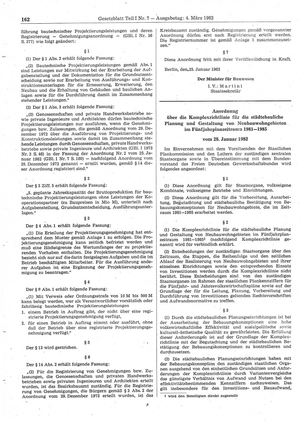 Gesetzblatt (GBl.) der Deutschen Demokratischen Republik (DDR) Teil Ⅰ 1982, Seite 162 (GBl. DDR Ⅰ 1982, S. 162)