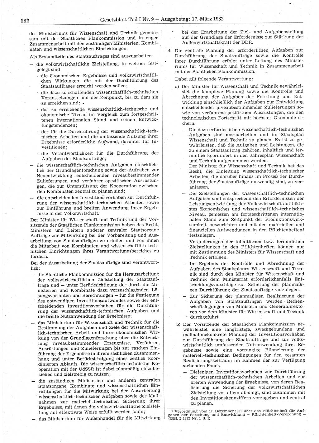 Gesetzblatt (GBl.) der Deutschen Demokratischen Republik (DDR) Teil Ⅰ 1982, Seite 182 (GBl. DDR Ⅰ 1982, S. 182)
