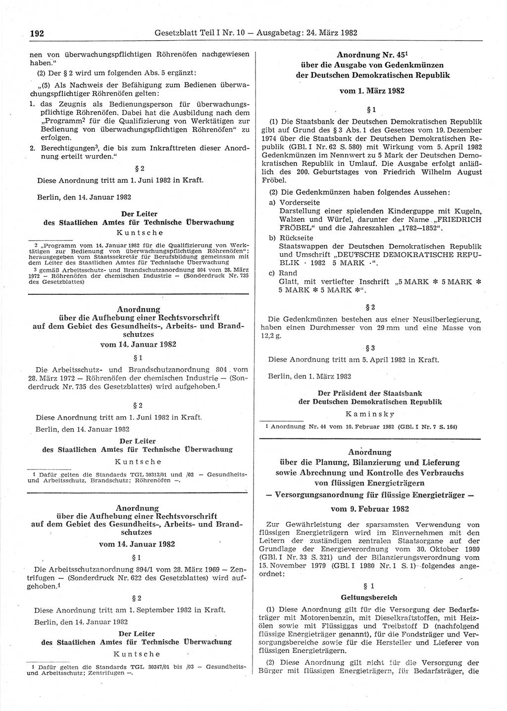 Gesetzblatt (GBl.) der Deutschen Demokratischen Republik (DDR) Teil Ⅰ 1982, Seite 192 (GBl. DDR Ⅰ 1982, S. 192)